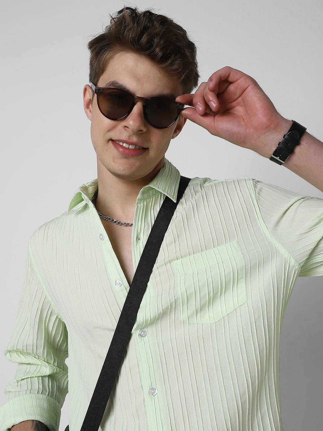 Neon Green Textured Line Shirt Buy only at ₹599