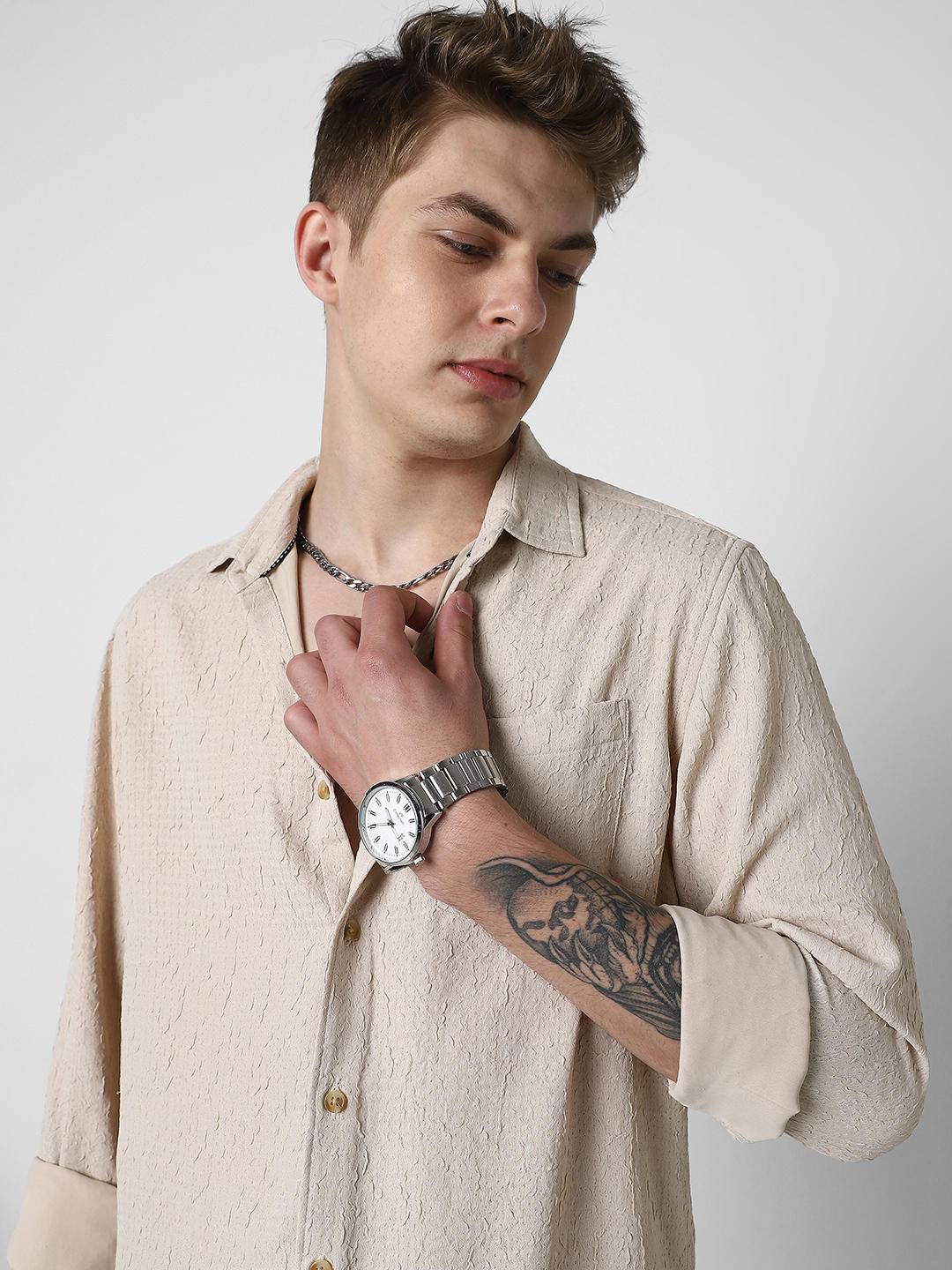 Bisque Beige Textured Shirt Buy only at ₹524