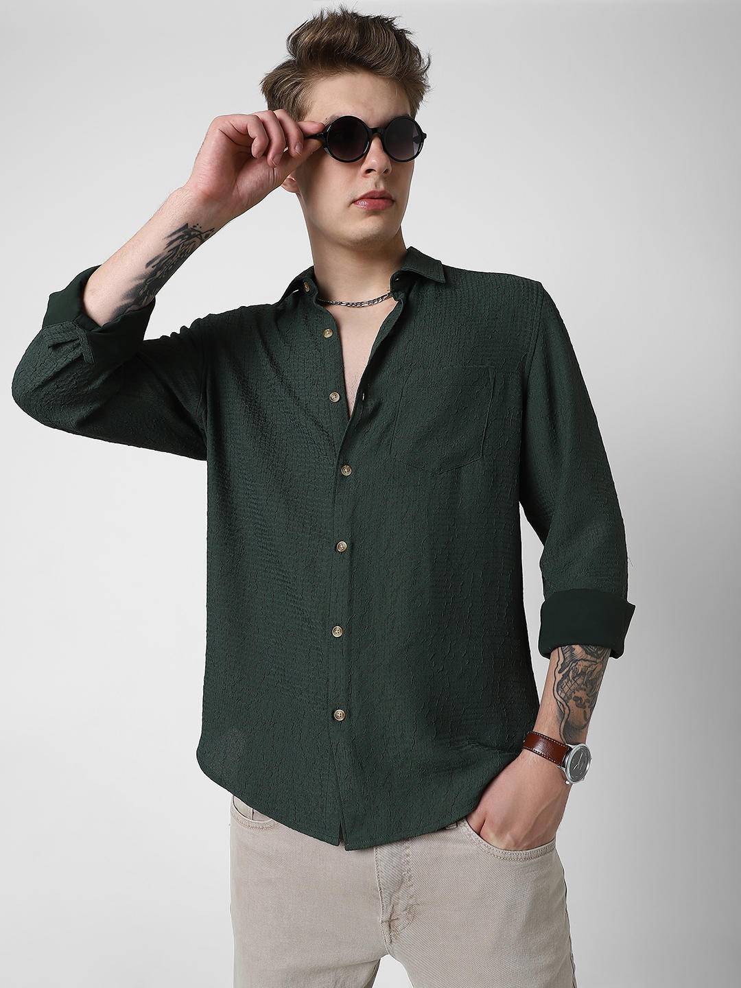 Sacramento Green Textured Shirt Buy only at ₹699