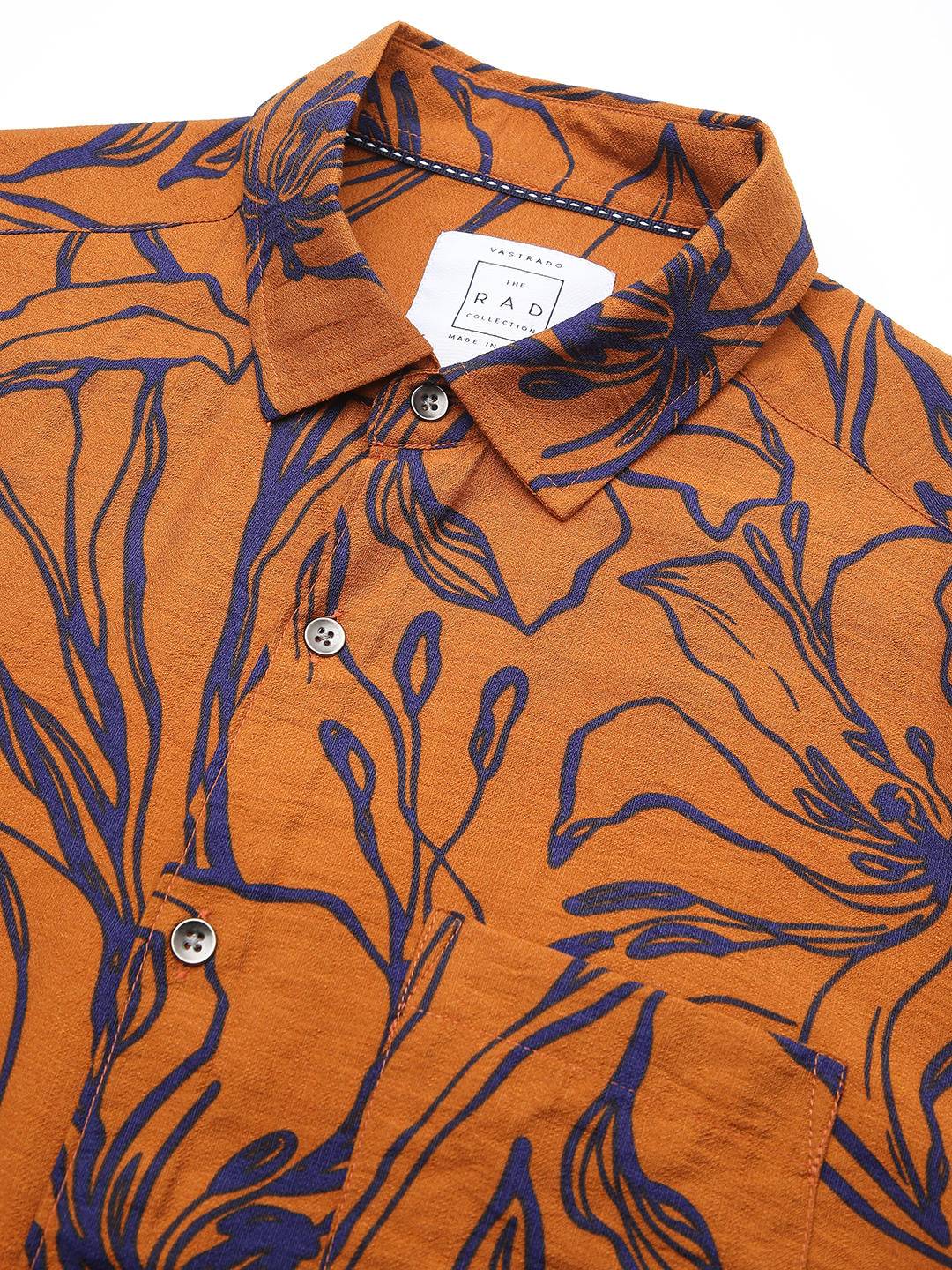 Voguish Bronze Artistic Flora Printed Italian Linen Shirt Buy only at ₹539