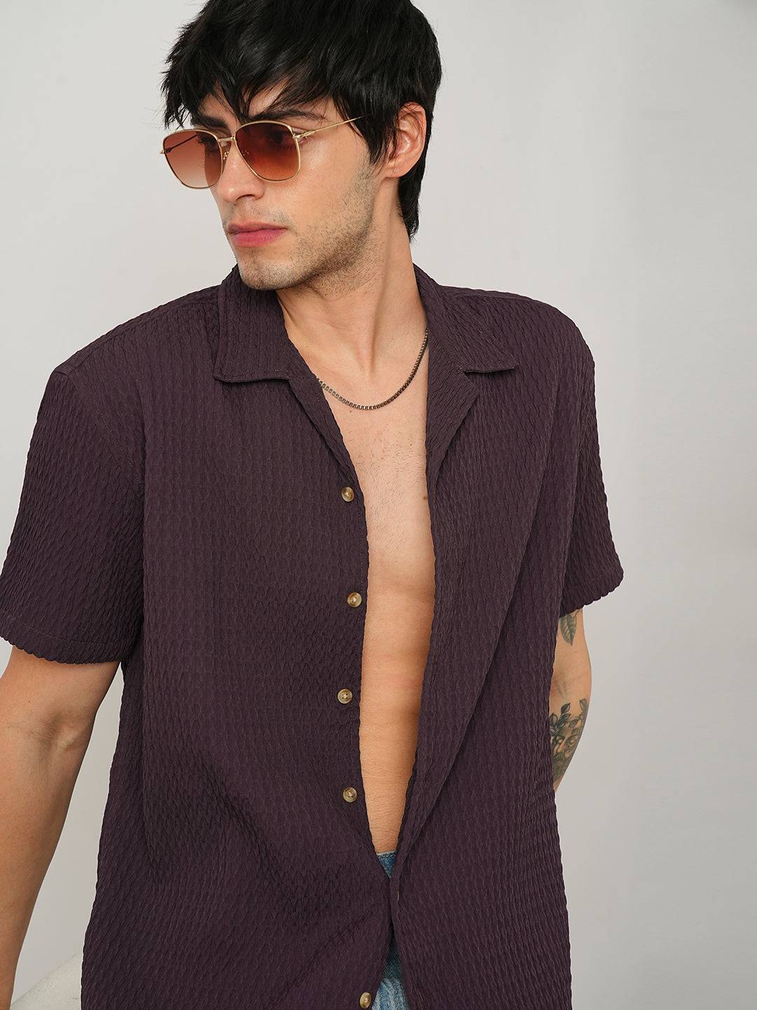 Wine Textured Oversized Shirt Buy only at ₹659