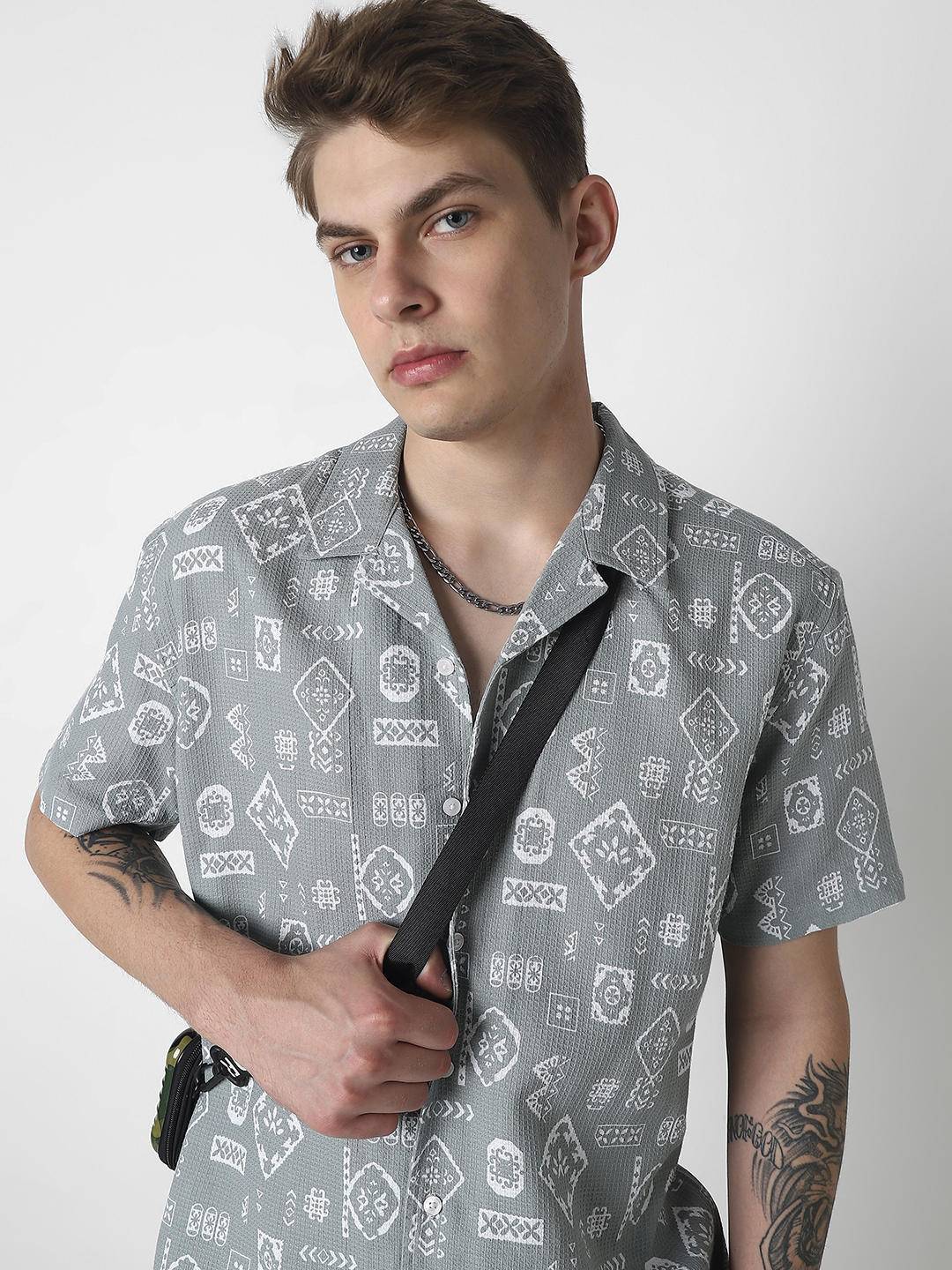 Grey Intricate Printed Oversized Shirt Buy only at ₹524