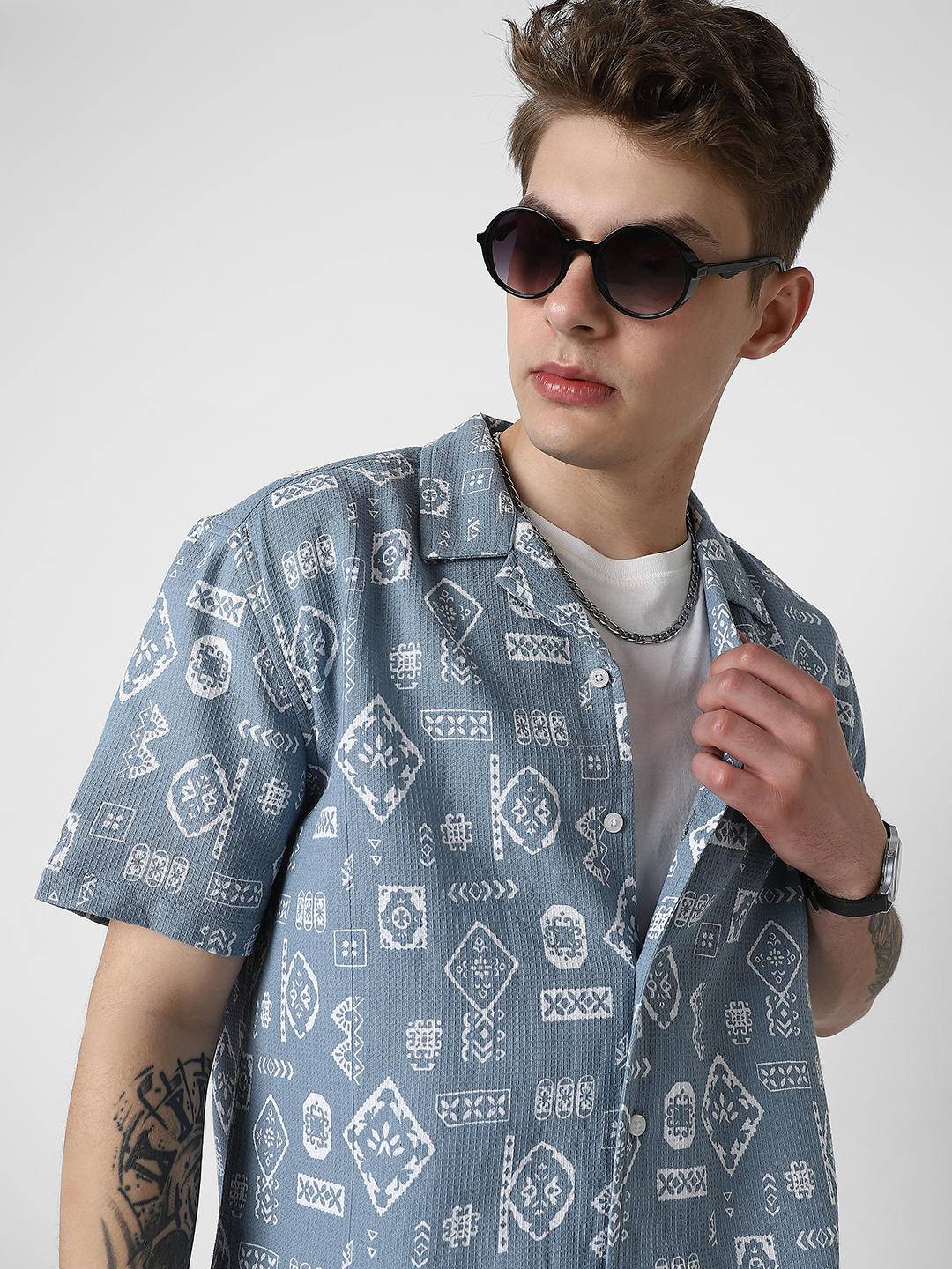 Ocean Blue Intricate Printed Oversized Shirt Buy only at ₹524
