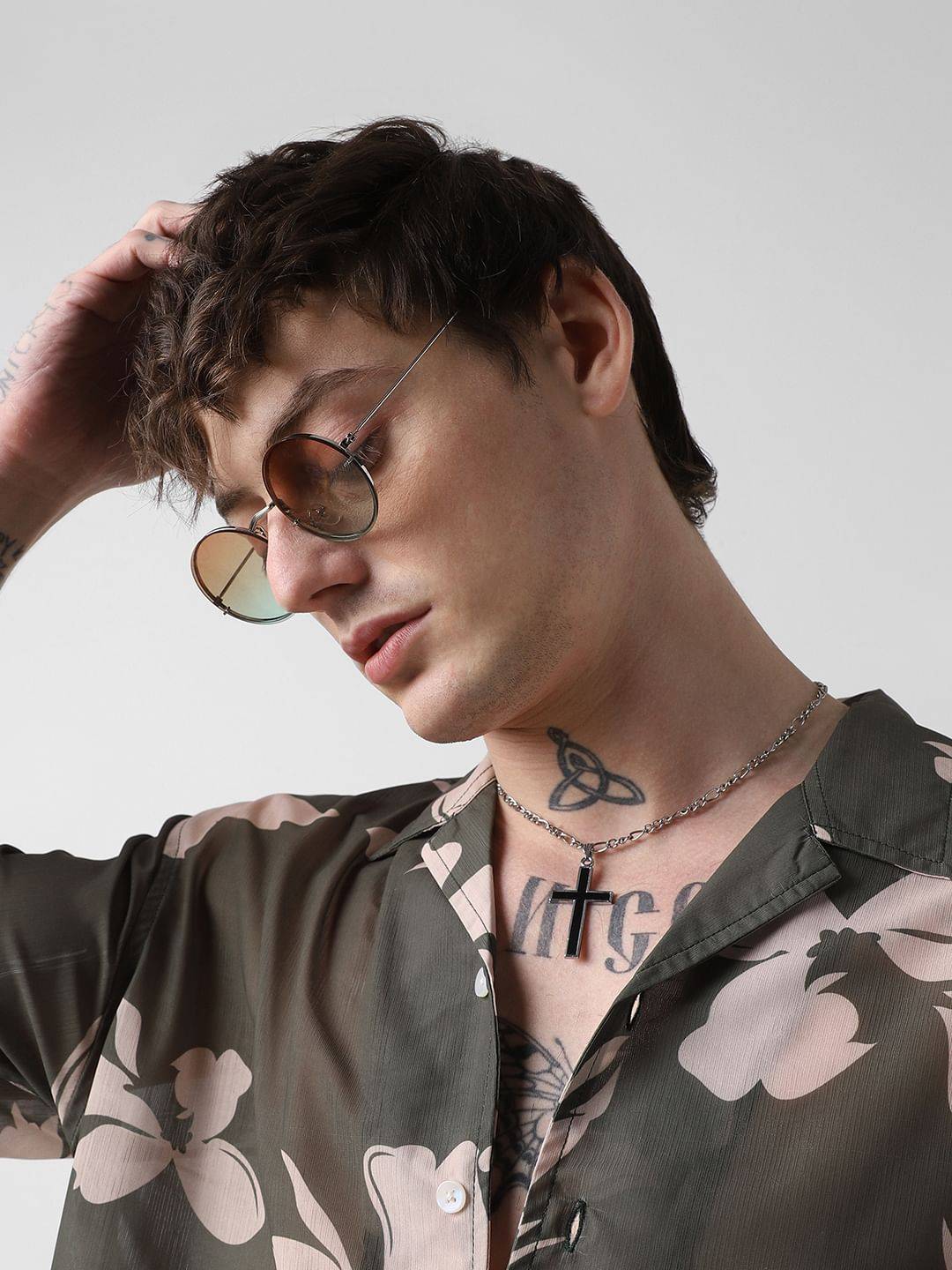 Floral Artistry Olive Oversized Chiffon Shirt Buy only at ₹599