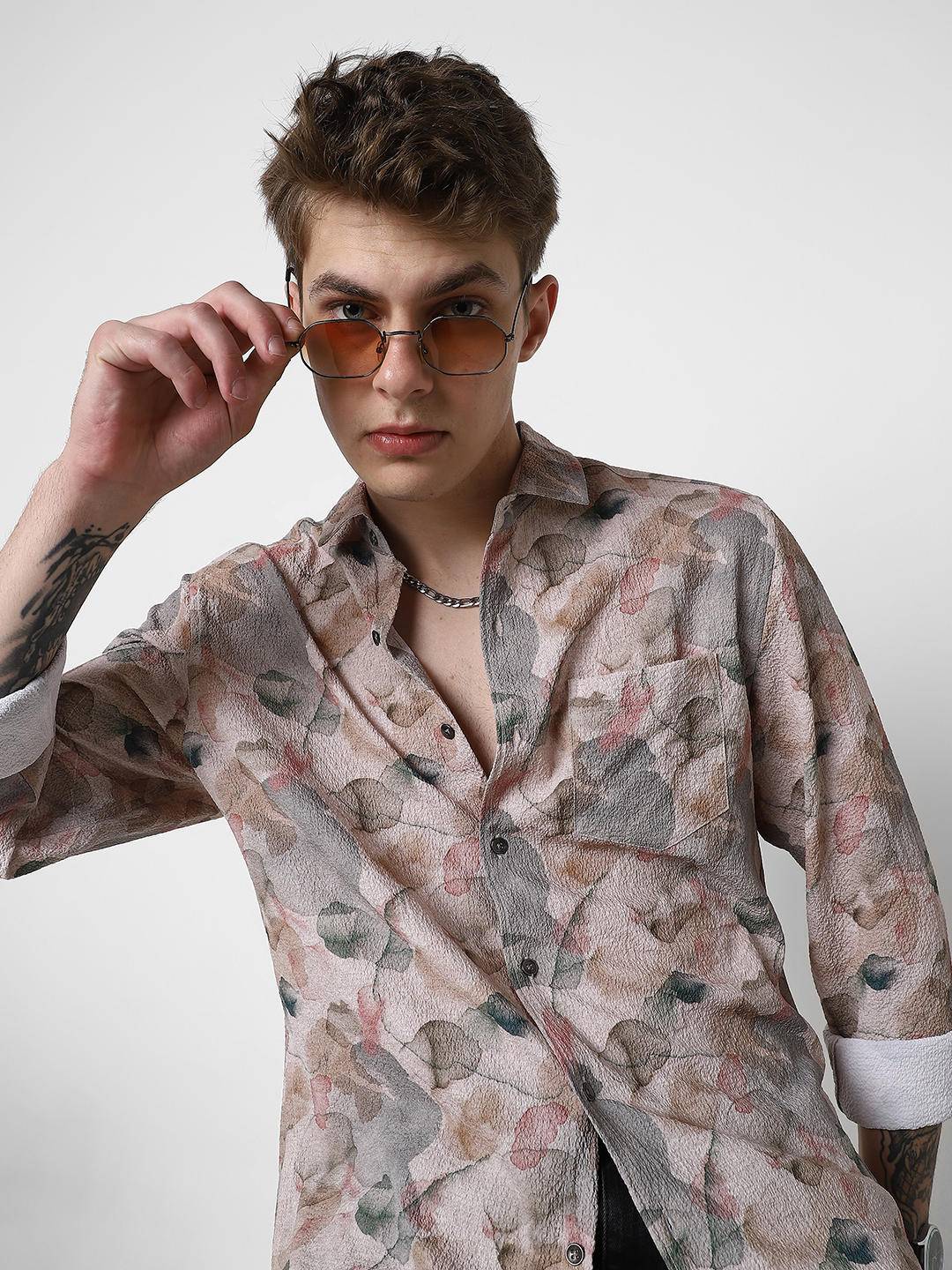 Voguish Creased Multicolour Abstract Printed Shirt Buy only at ₹659