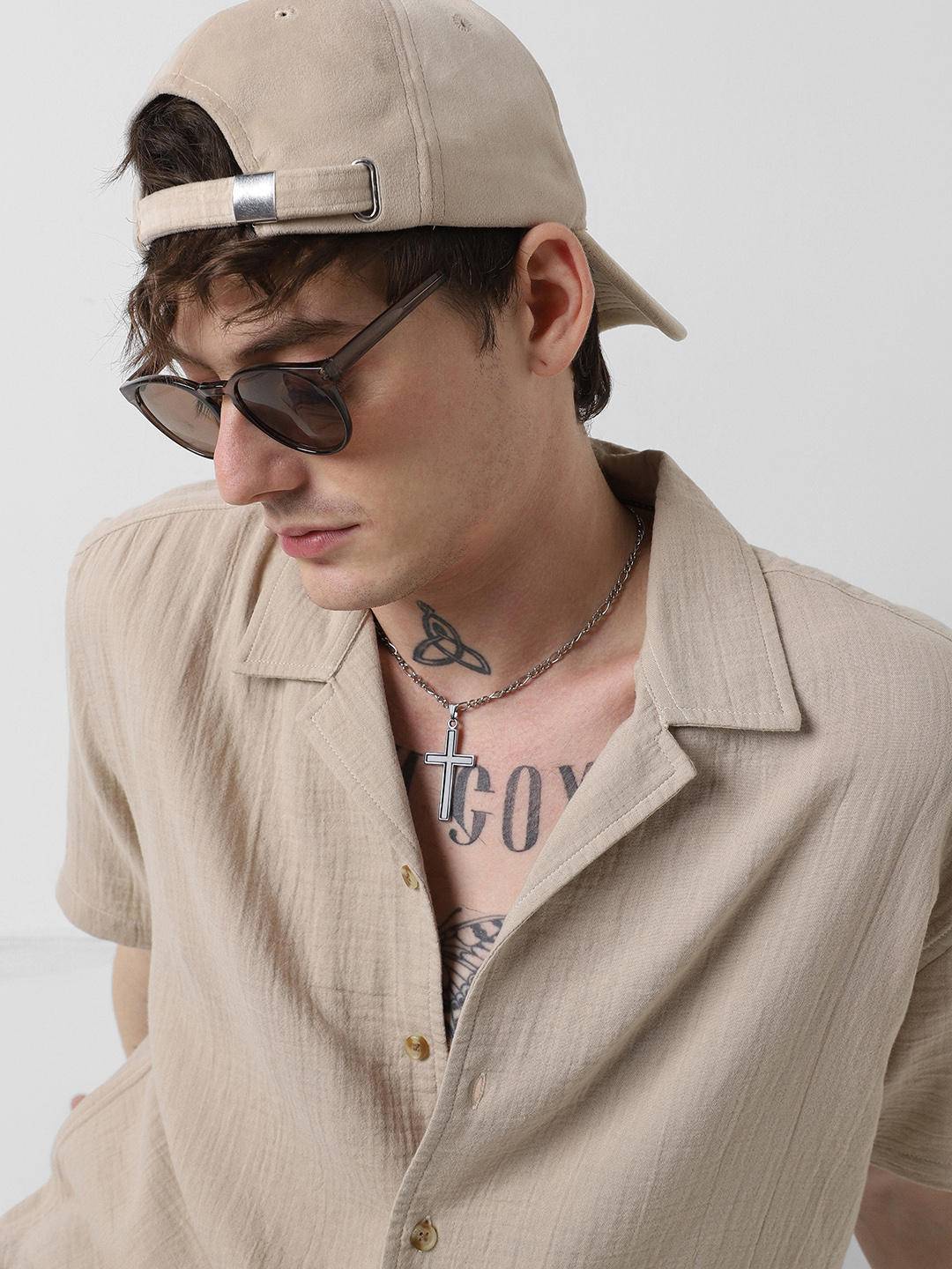 Solid Beige Double Cloth Notch Collar Oversized Shirt Buy only at ₹494