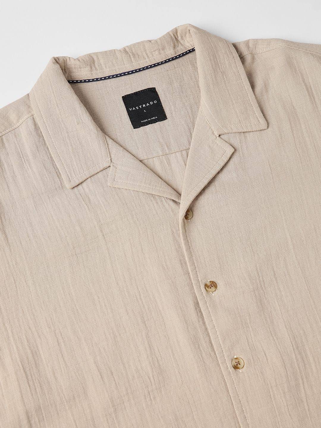 Solid Beige Double Cloth Notch Collar Oversized Shirt Buy only at ₹494