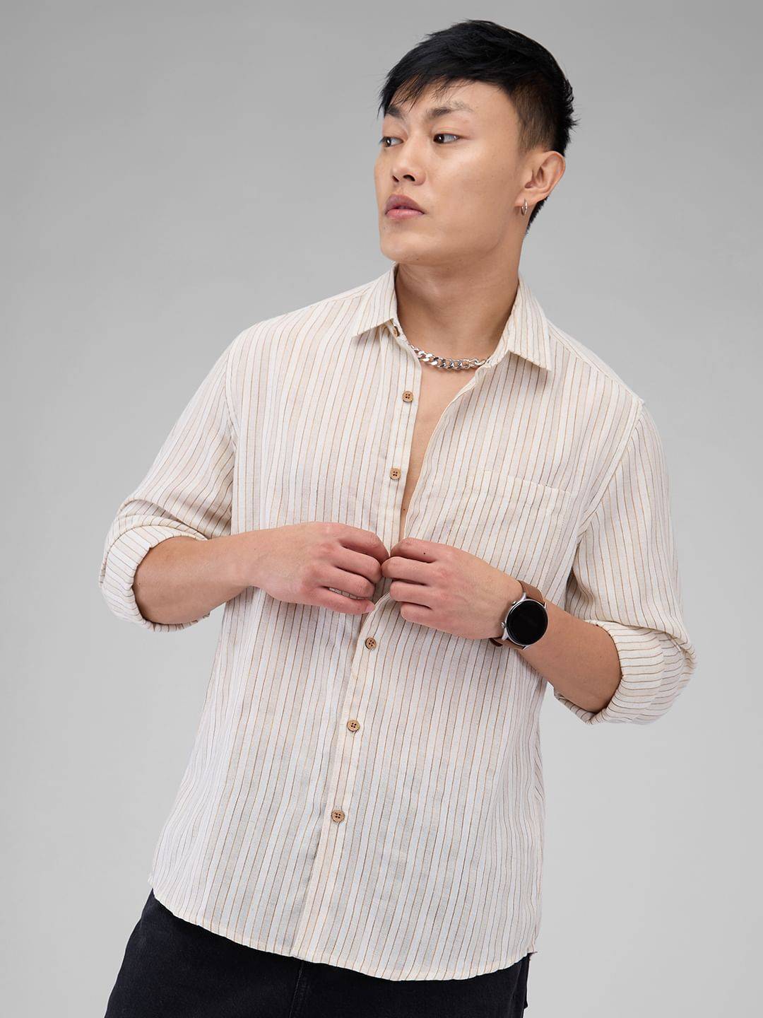 Linen Line Striped Beige Shirt Buy only at ₹659