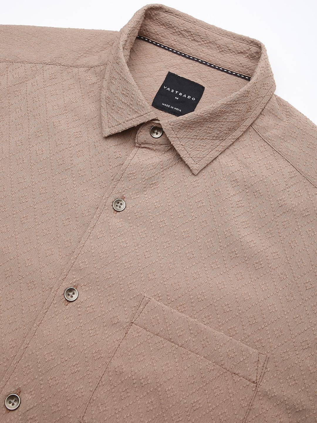 Taupe Beige Lozenge Jacquard Textured Shirt Buy only at ₹659
