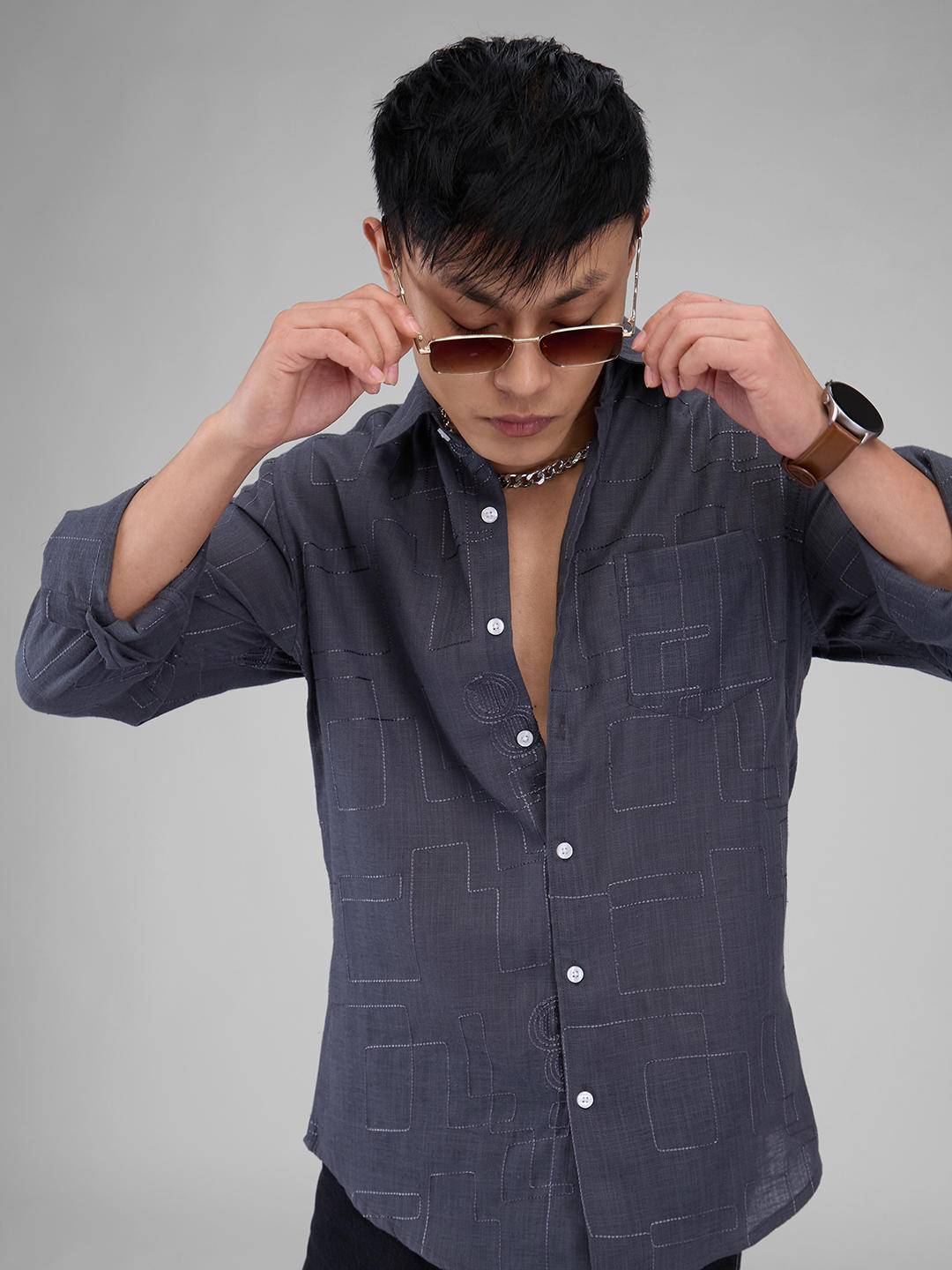 Anchor Grey Intricate Embroidered Shirt Buy only at ₹525