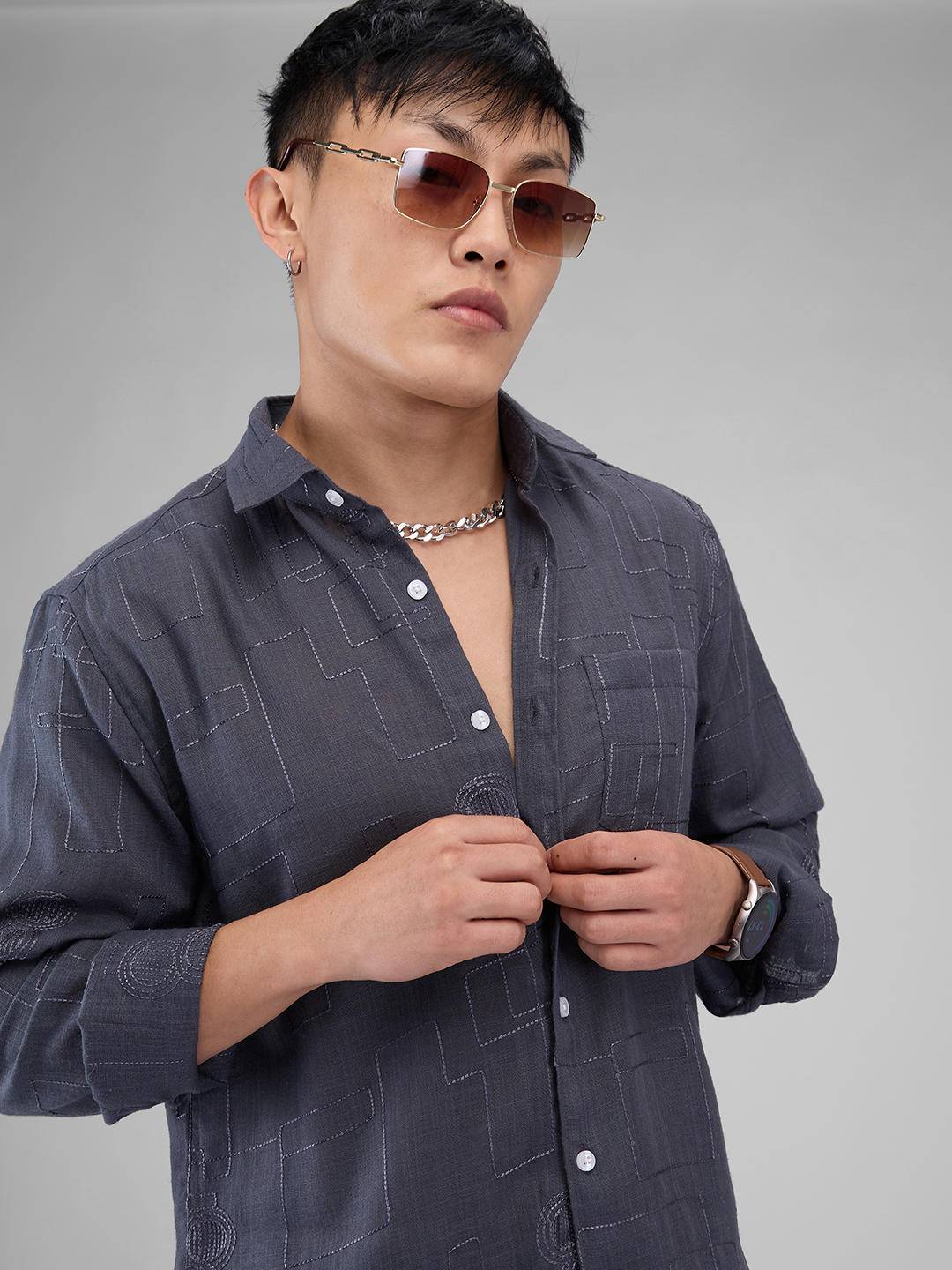 Anchor Grey Intricate Embroidered Shirt Buy only at ₹525