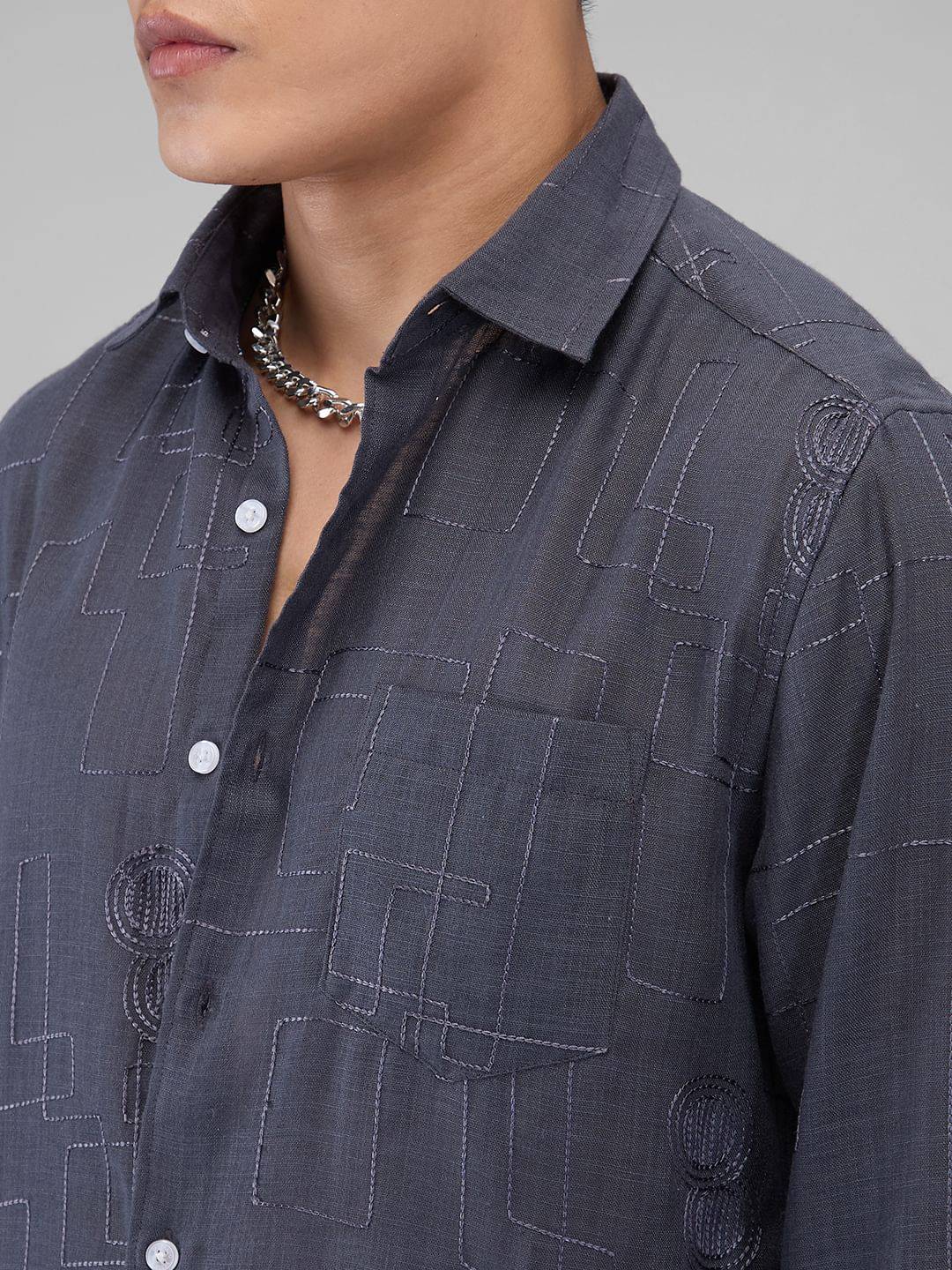 Anchor Grey Intricate Embroidered Shirt Buy only at ₹525
