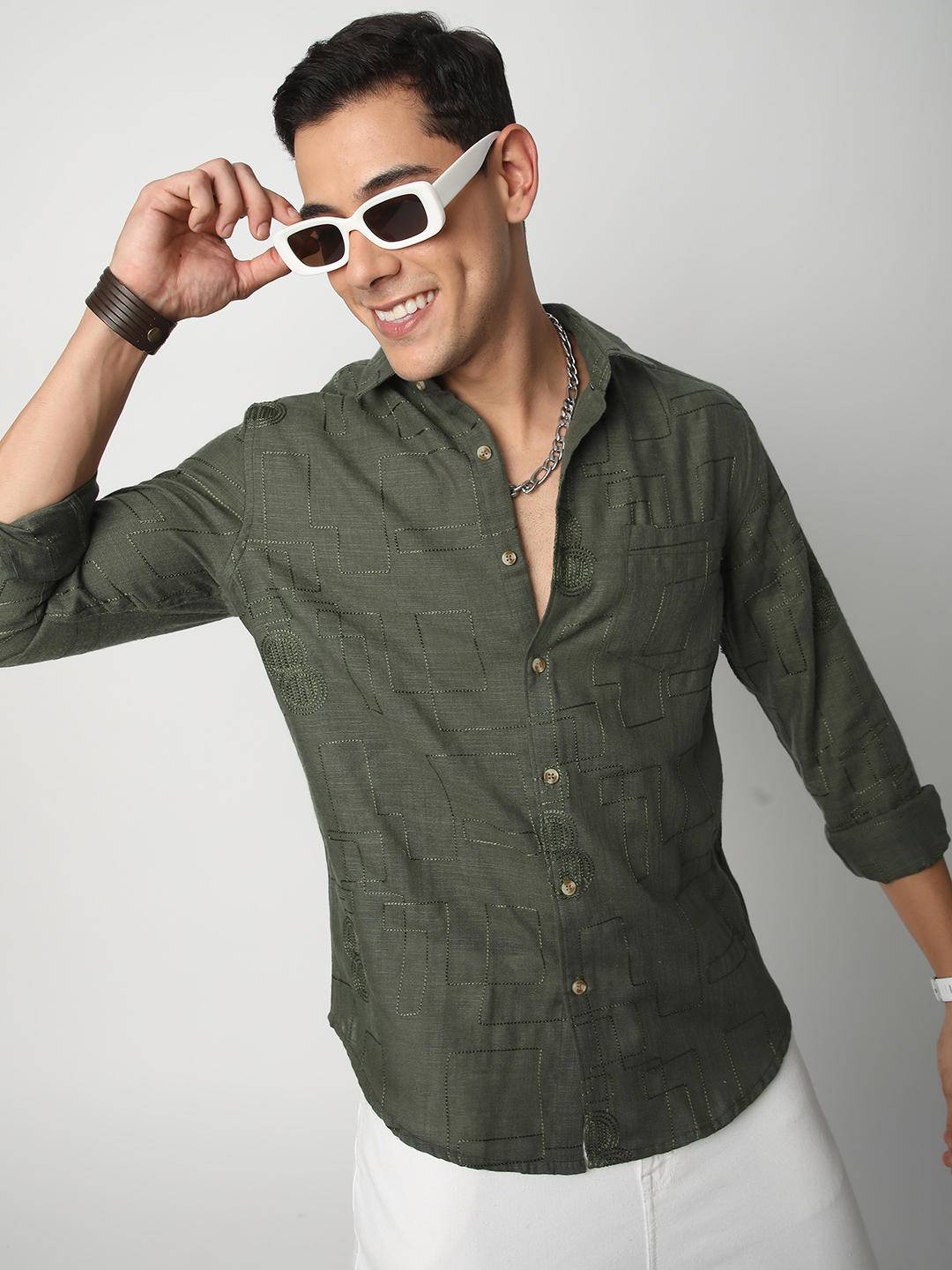 Quirky Myrtle Green Embroidered Shirt Buy only at ₹524