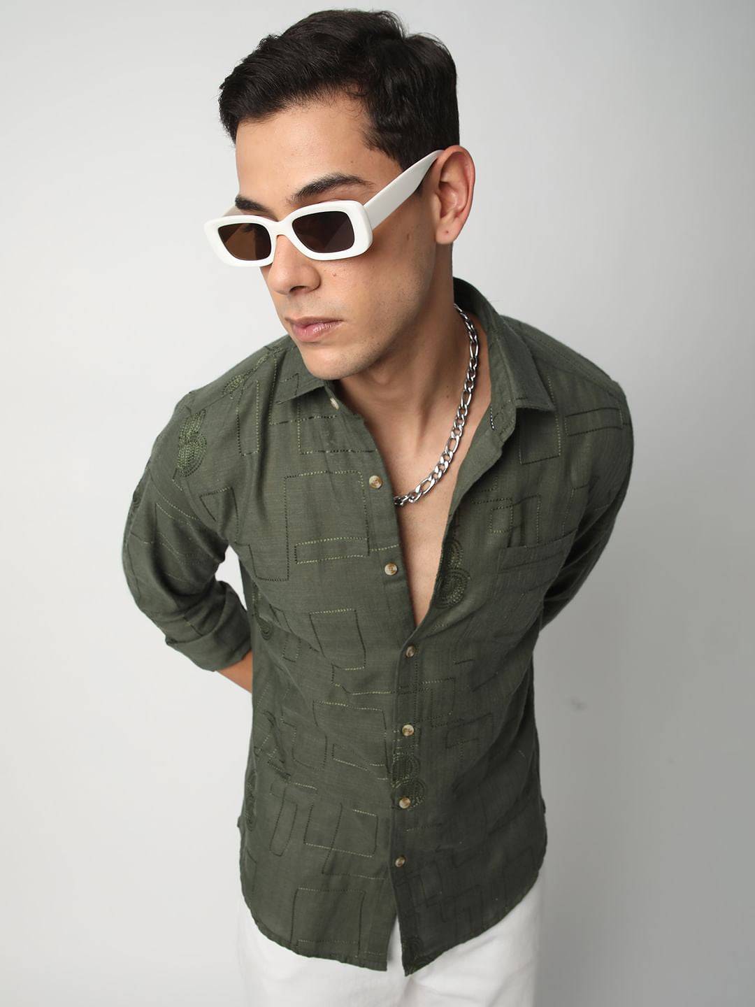 Quirky Myrtle Green Embroidered Shirt Buy only at ₹524