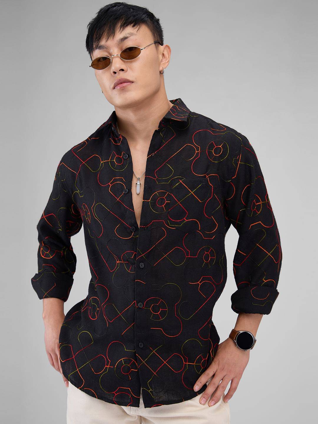 Ablaze Embroidered Black Shirt Buy only at ₹759