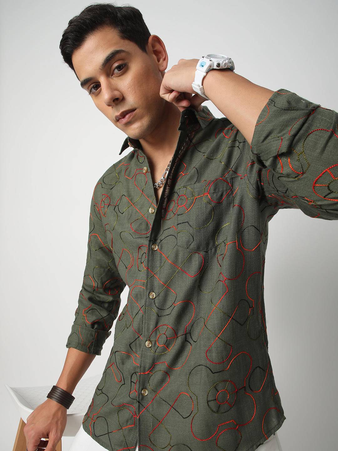 Vibrant Pine Green Embroidered Shirt Buy only at ₹569