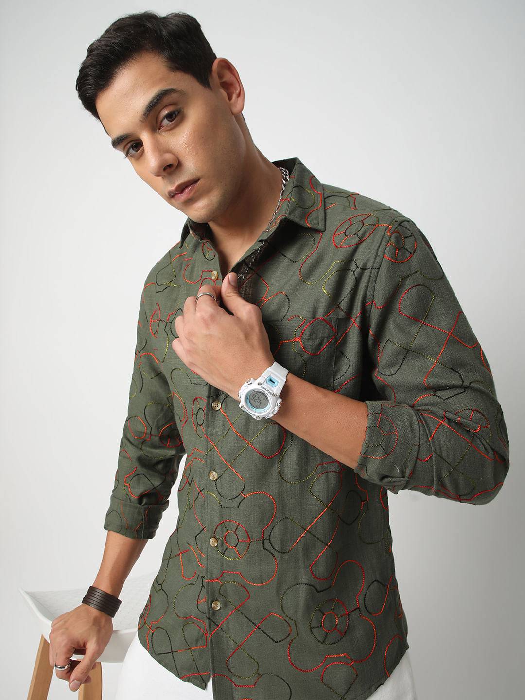 Vibrant Pine Green Embroidered Shirt Buy only at ₹569