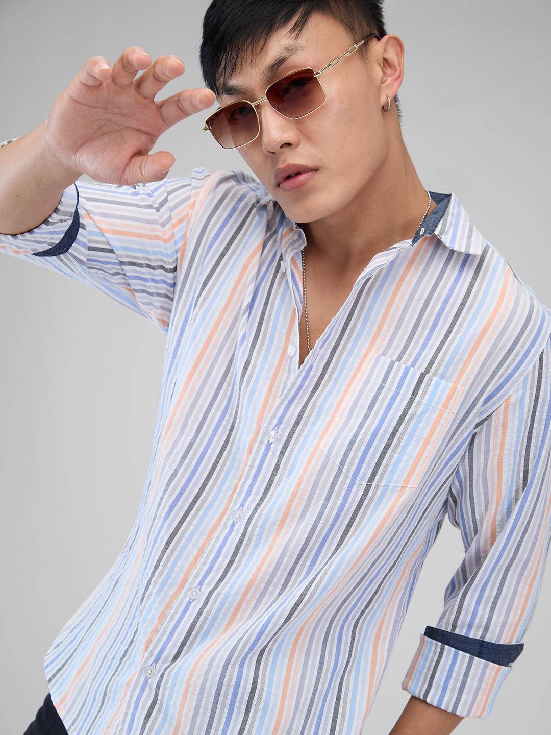 Multicolour Roman Striped Seersucker Shirt Buy only at ₹659