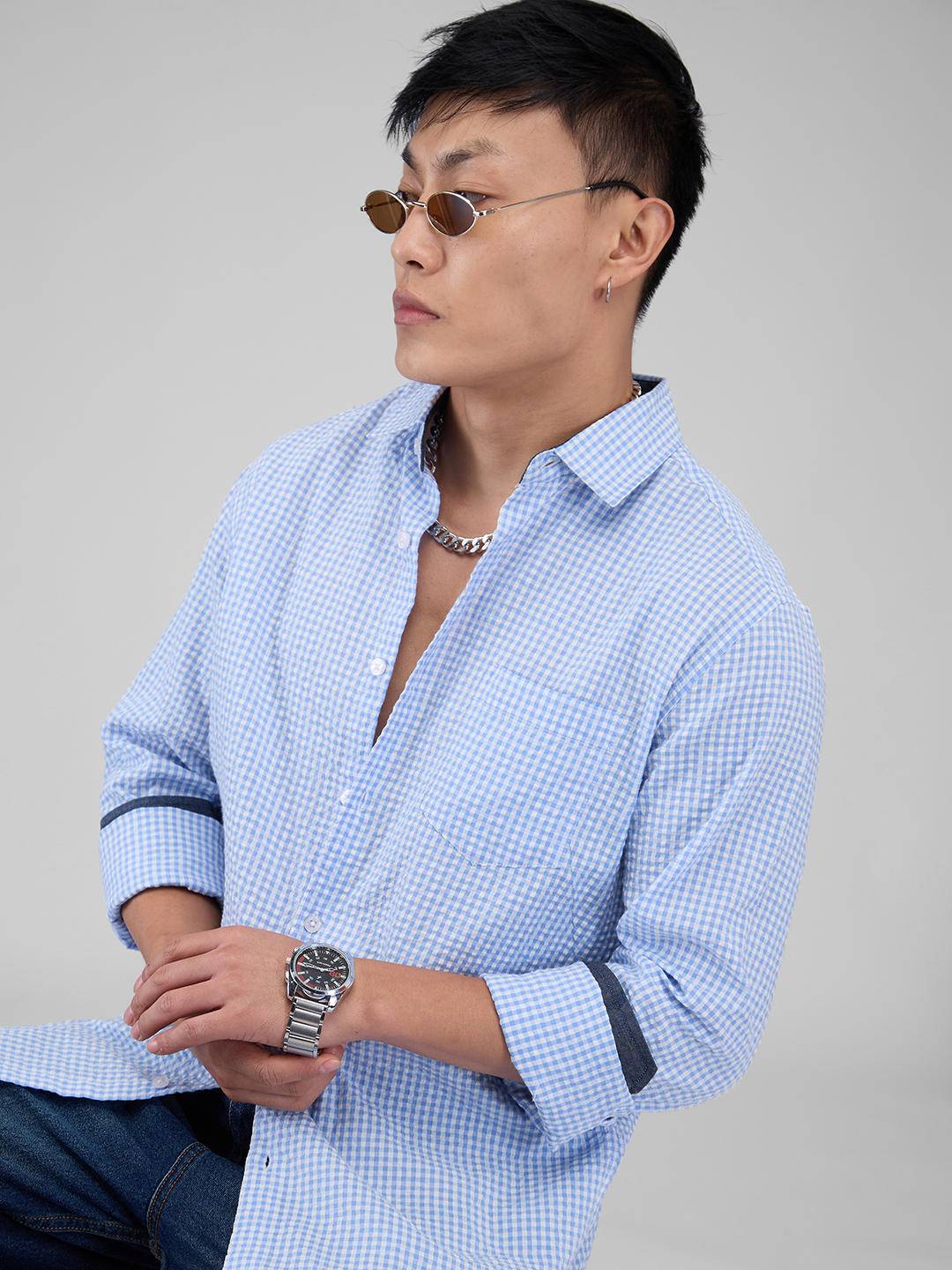 Tiny Blue Checkered Seersucker Shirt Buy only at ₹659