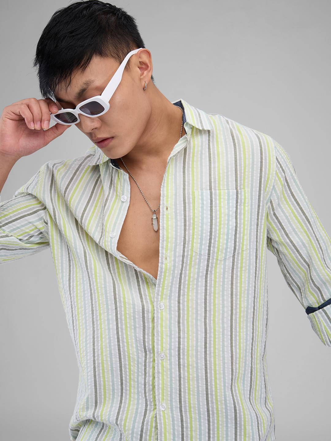 Multicolour Striped Seersucker Shirt Buy only at ₹494
