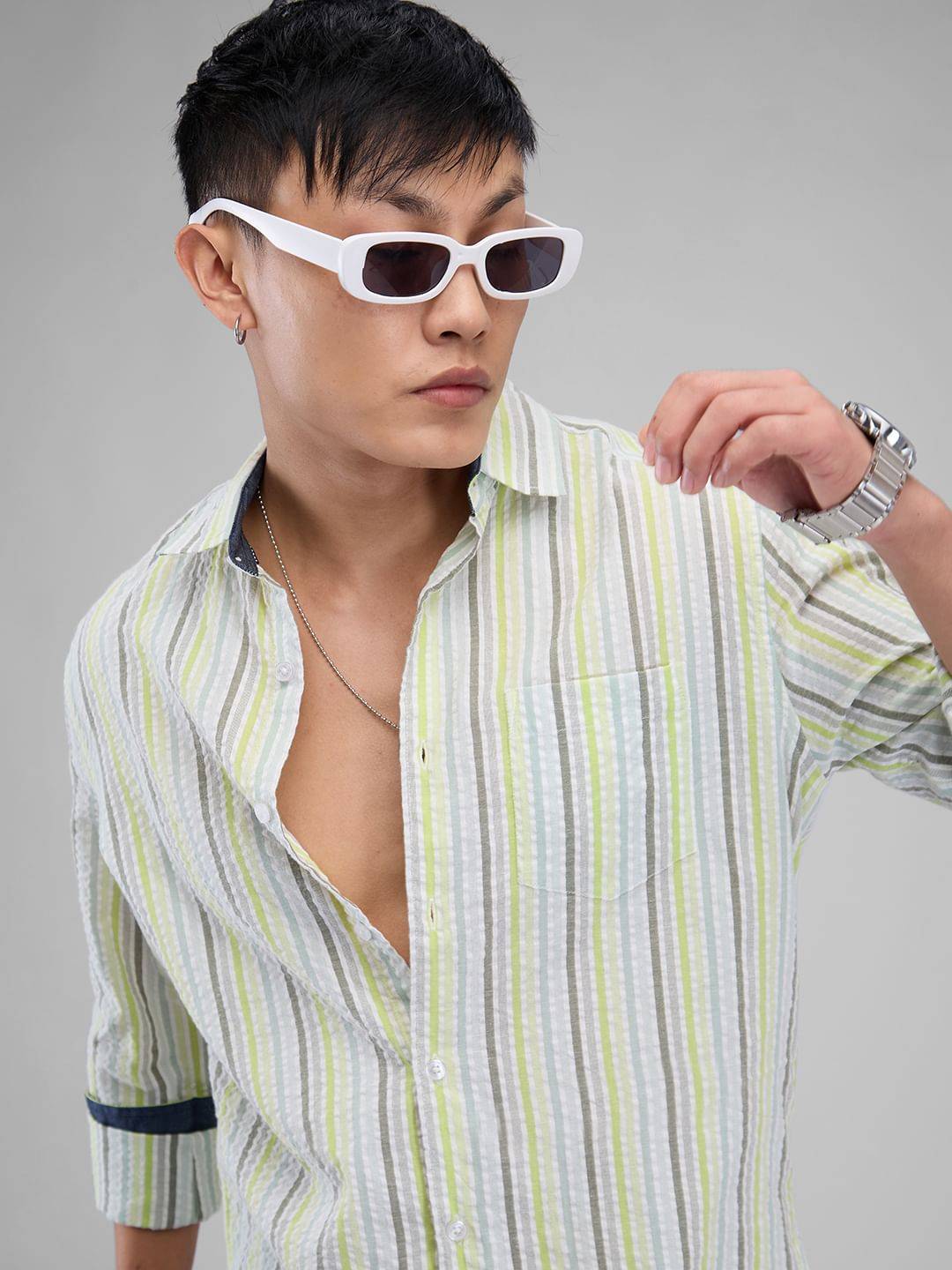 Multicolour Striped Seersucker Shirt Buy only at ₹494