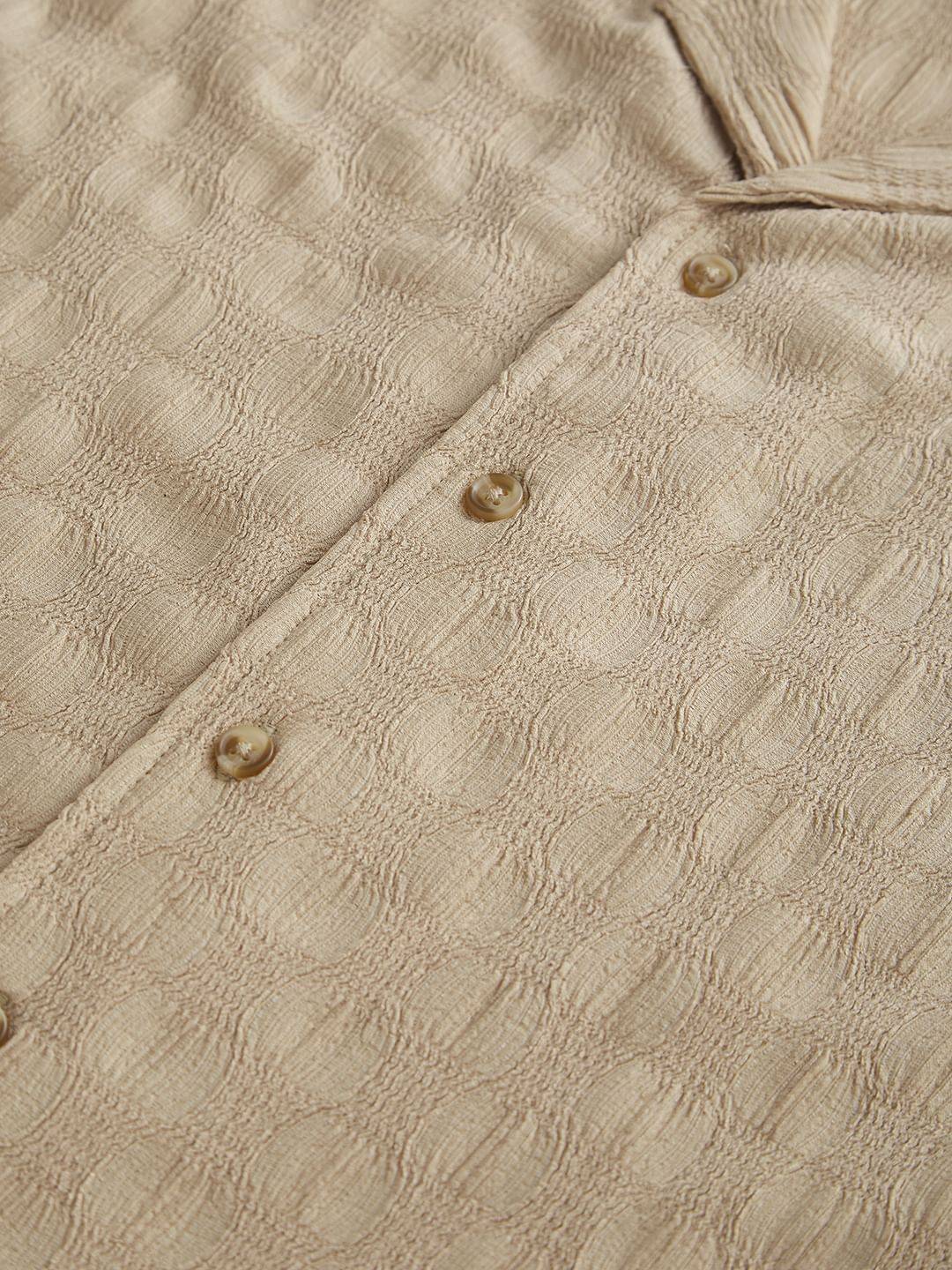 Tan Beige Crepe Textured Oversized Shirt Buy only at ₹524