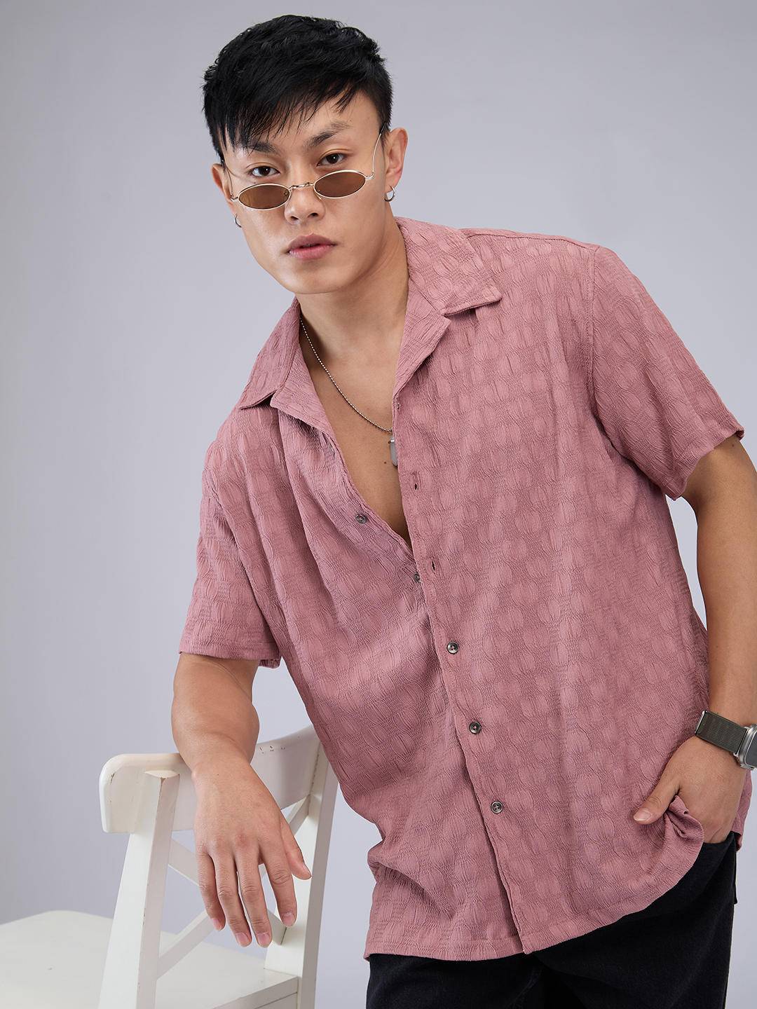 Rouge Pink Crepe Crinkled Oversized Shirt Buy only at ₹524