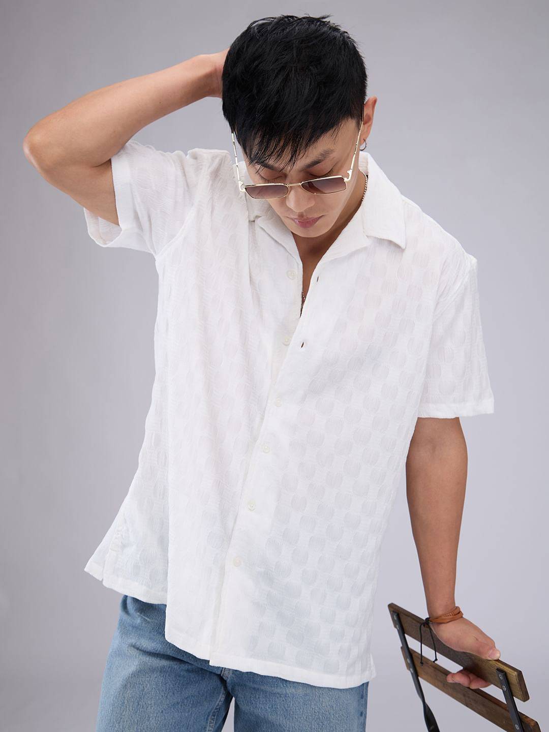 White Crepe Textured Oversized Shirt Buy only at ₹524