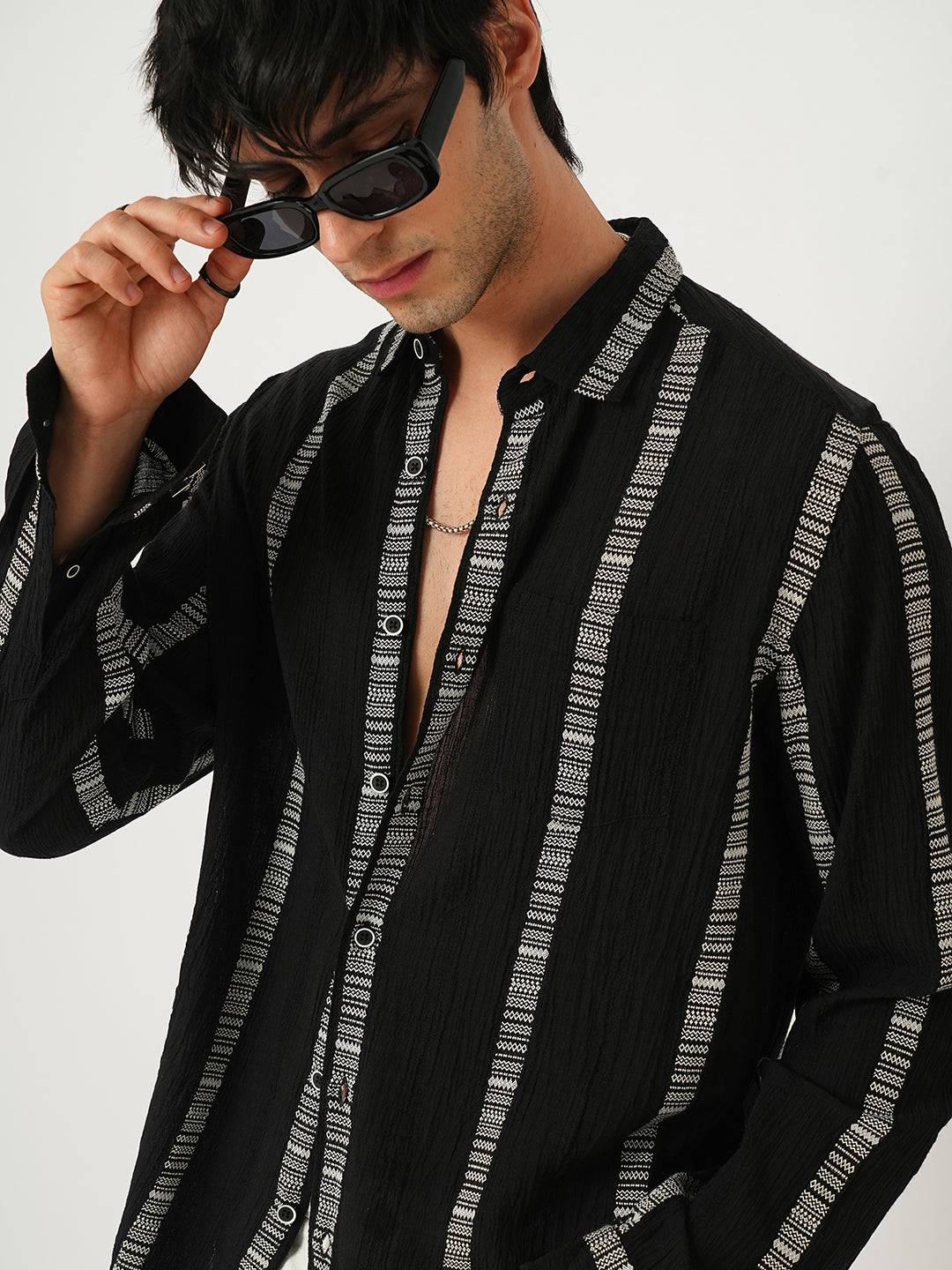 Premium Cotton Black Embroidered Crepe Shirt Buy only at ₹999