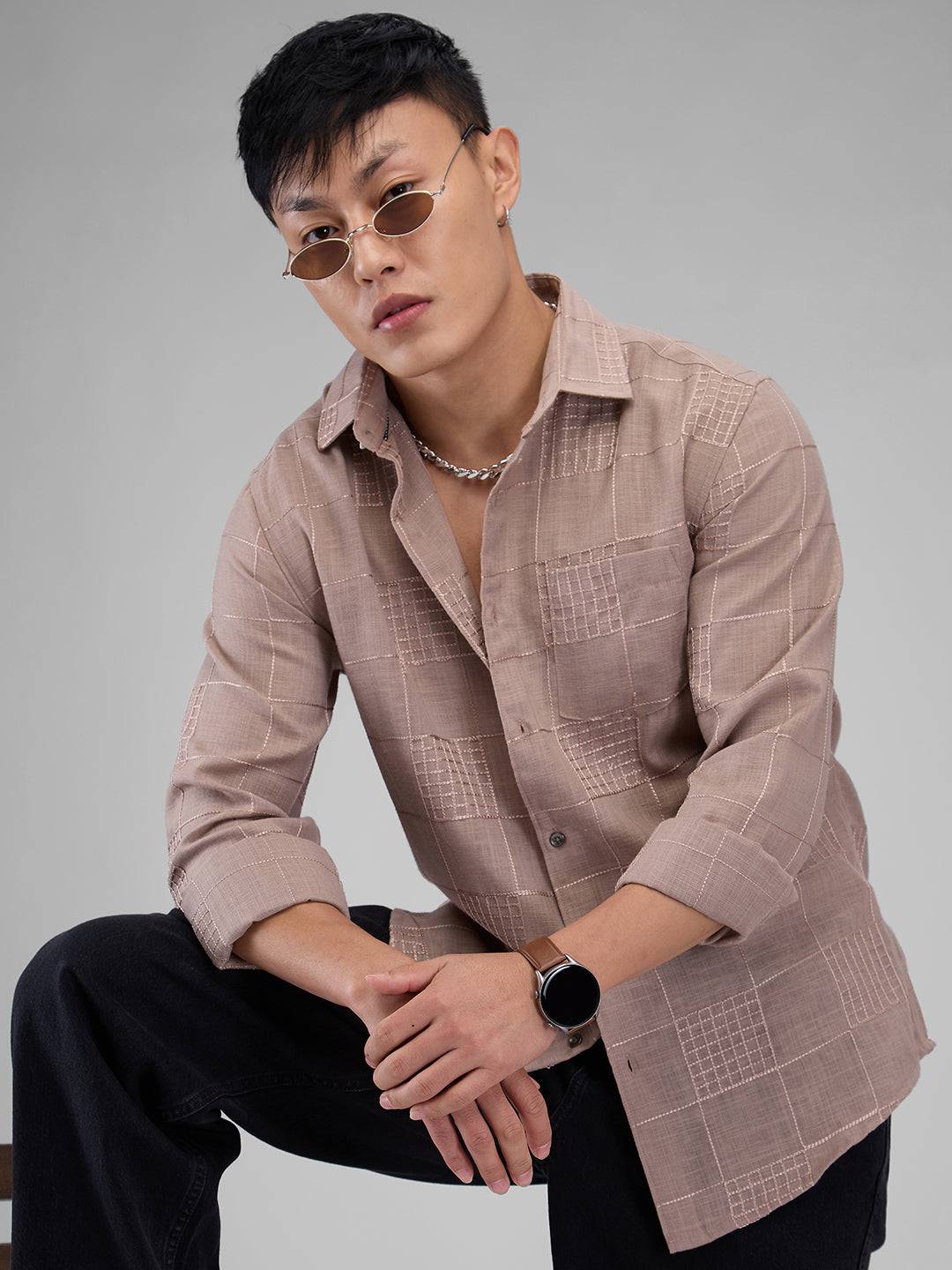 Chilean Pink Square Embroidered Shirt Buy only at ₹699