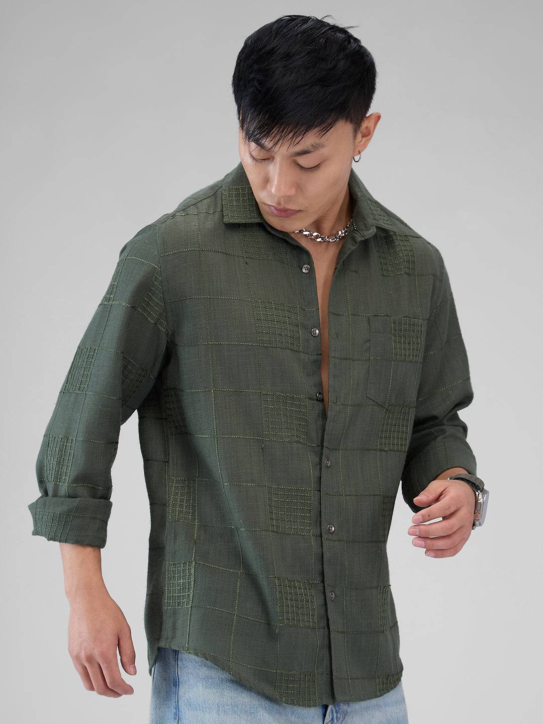Basil Green Square Embroidered Shirt Buy only at ₹699