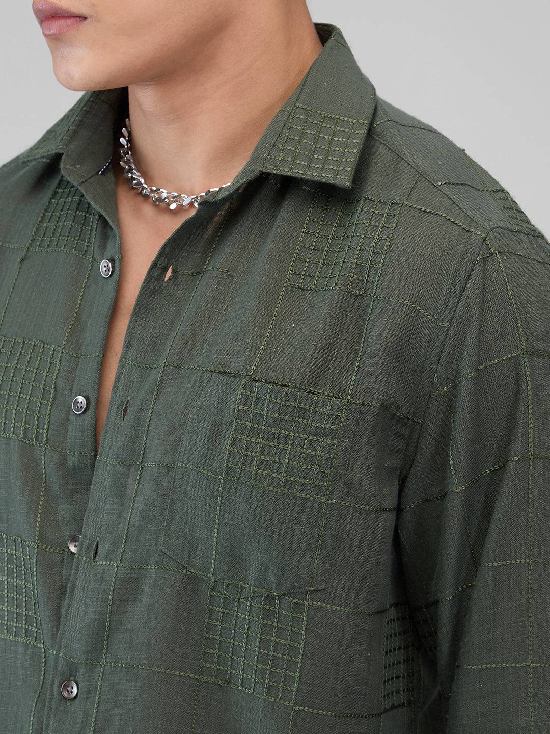 Basil Green Square Embroidered Shirt Buy only at ₹699