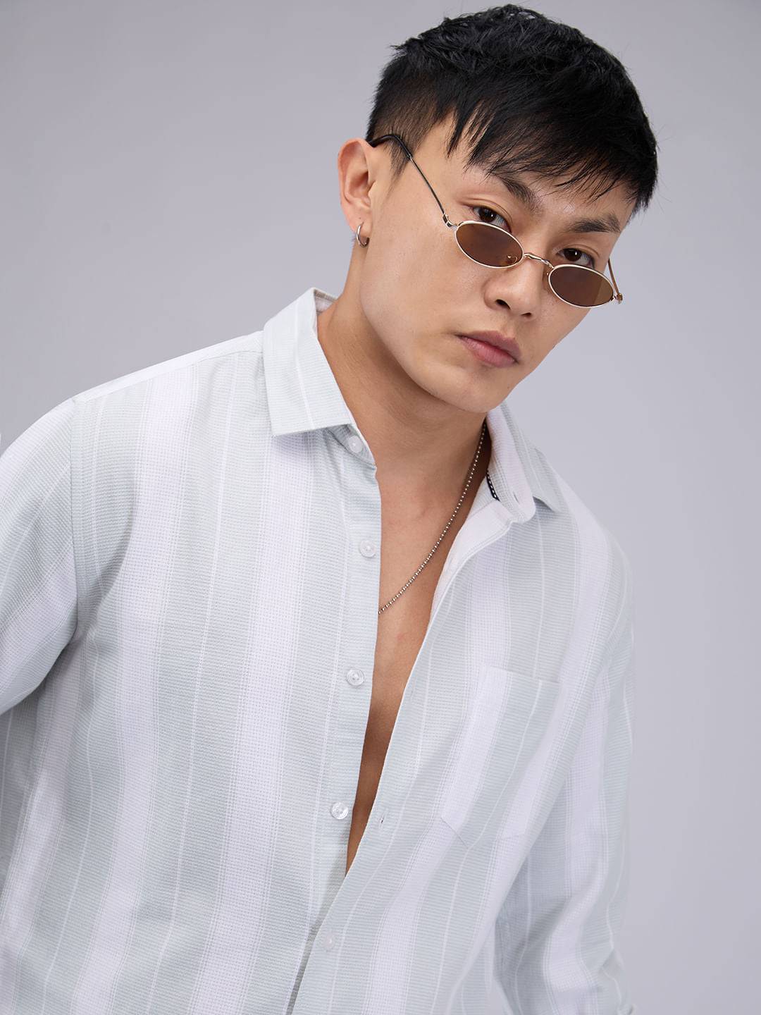 Premium Cotton Pastel Green & White Broad Striped Shirt Buy only at ₹759