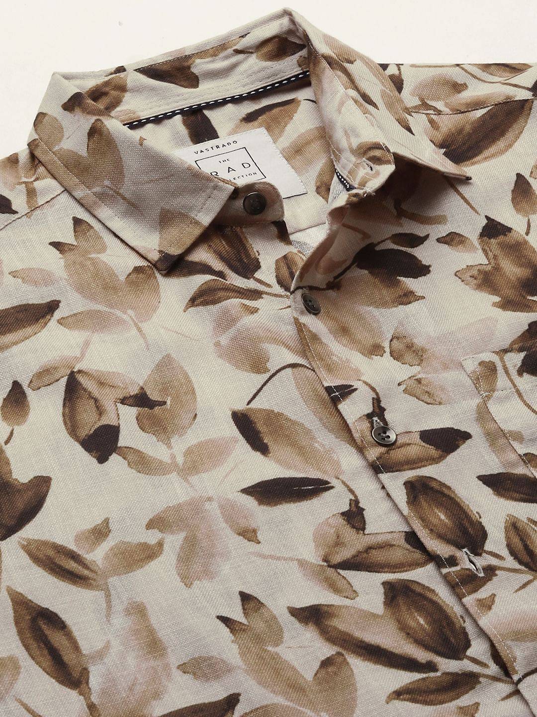 Camel Beige Artistic Floral Printed Linen Shirt Buy only at ₹679