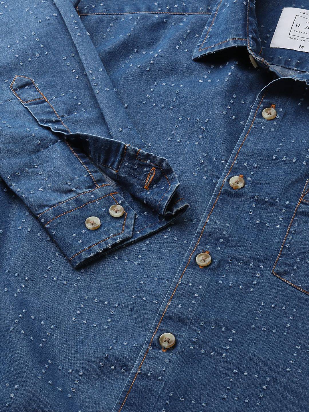 Blue Denim Contrast Stitched Shirt Buy only at ₹799