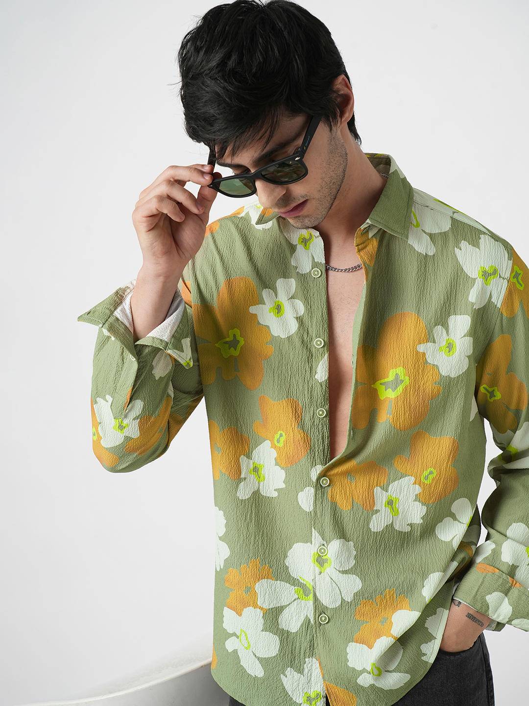 Exquisite Multicolour Floral Printed Creased Shirt Buy only at ₹659