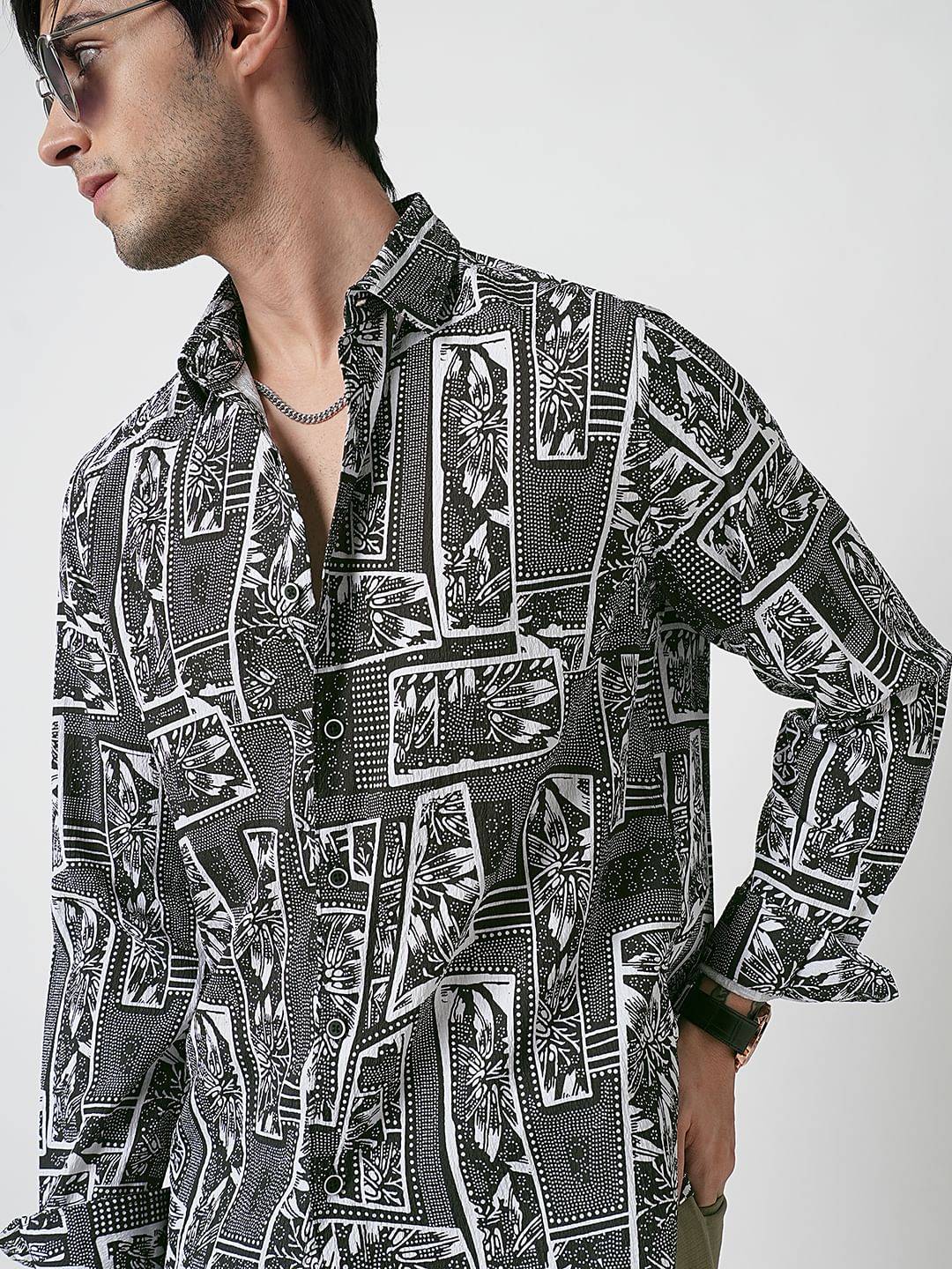 Black & White Abstract Printed Textured Shirt Buy only at ₹494