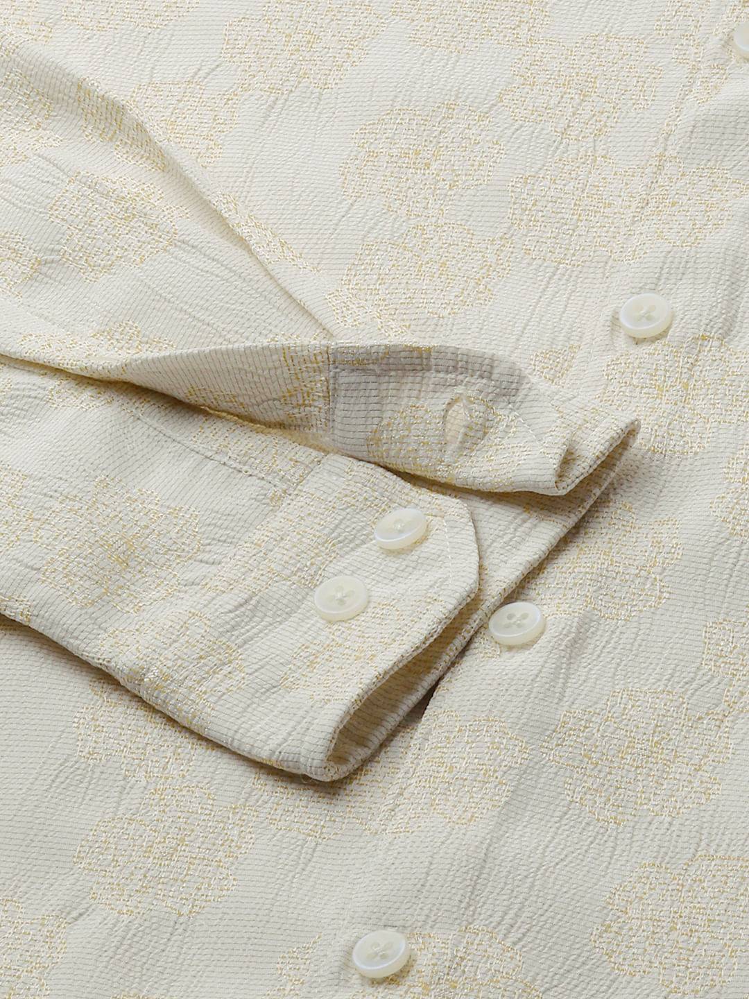 Ivory Floral Intricate Jacquard Creased Shirt Buy only at ₹759
