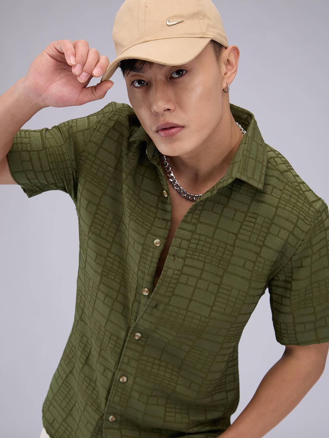 Olive Bold Square Textured Shirt Buy only at ₹494