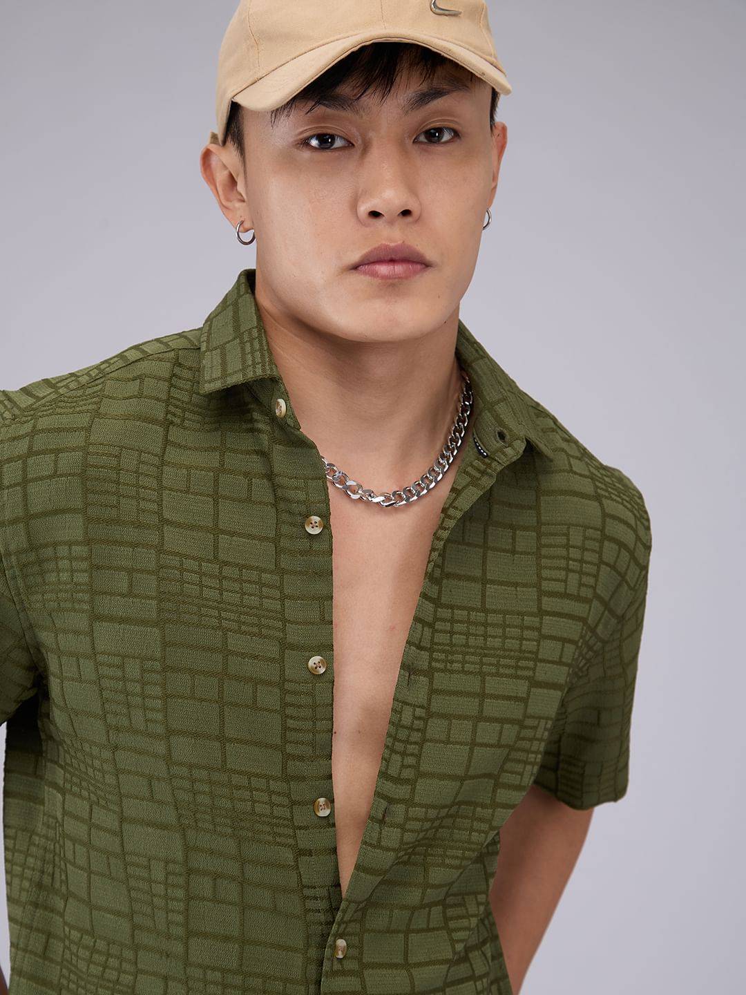 Olive Bold Square Textured Shirt Buy only at ₹494