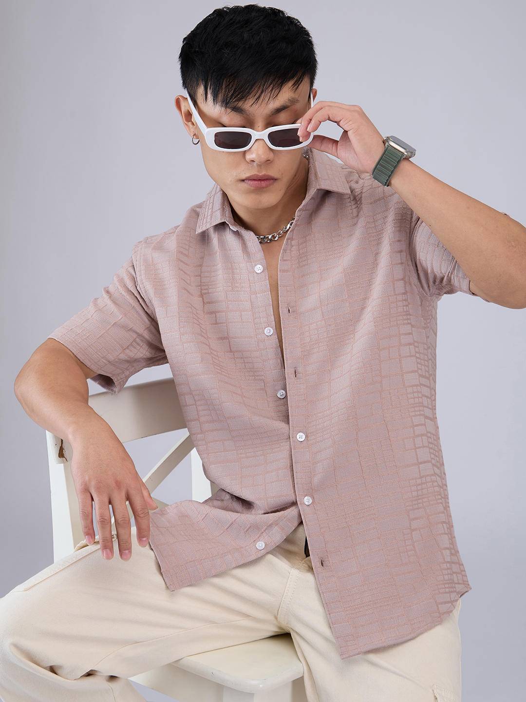 Pale Pink Bold Square Textured Shirt Buy only at ₹494
