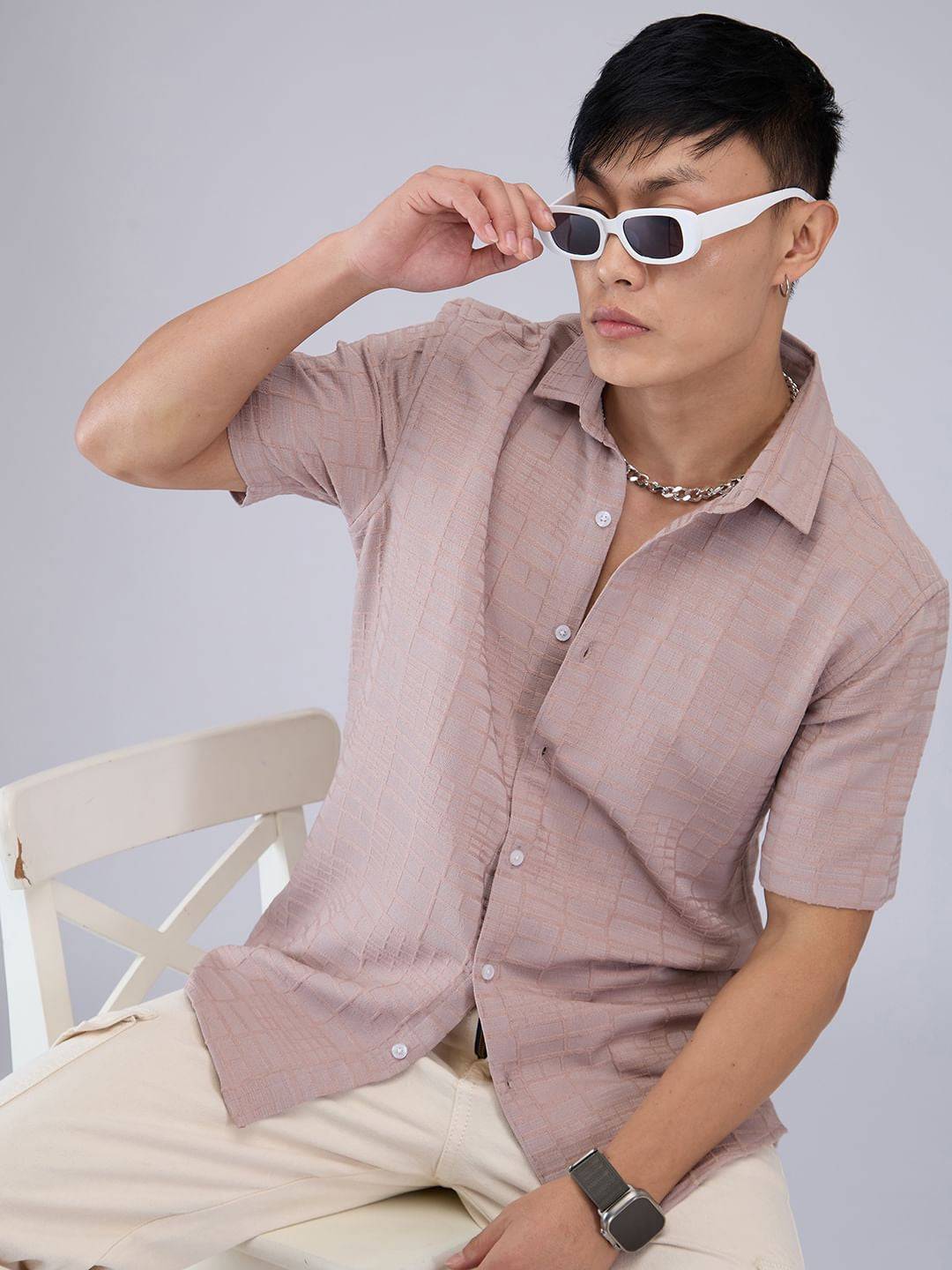 Pale Pink Bold Square Textured Shirt Buy only at ₹494