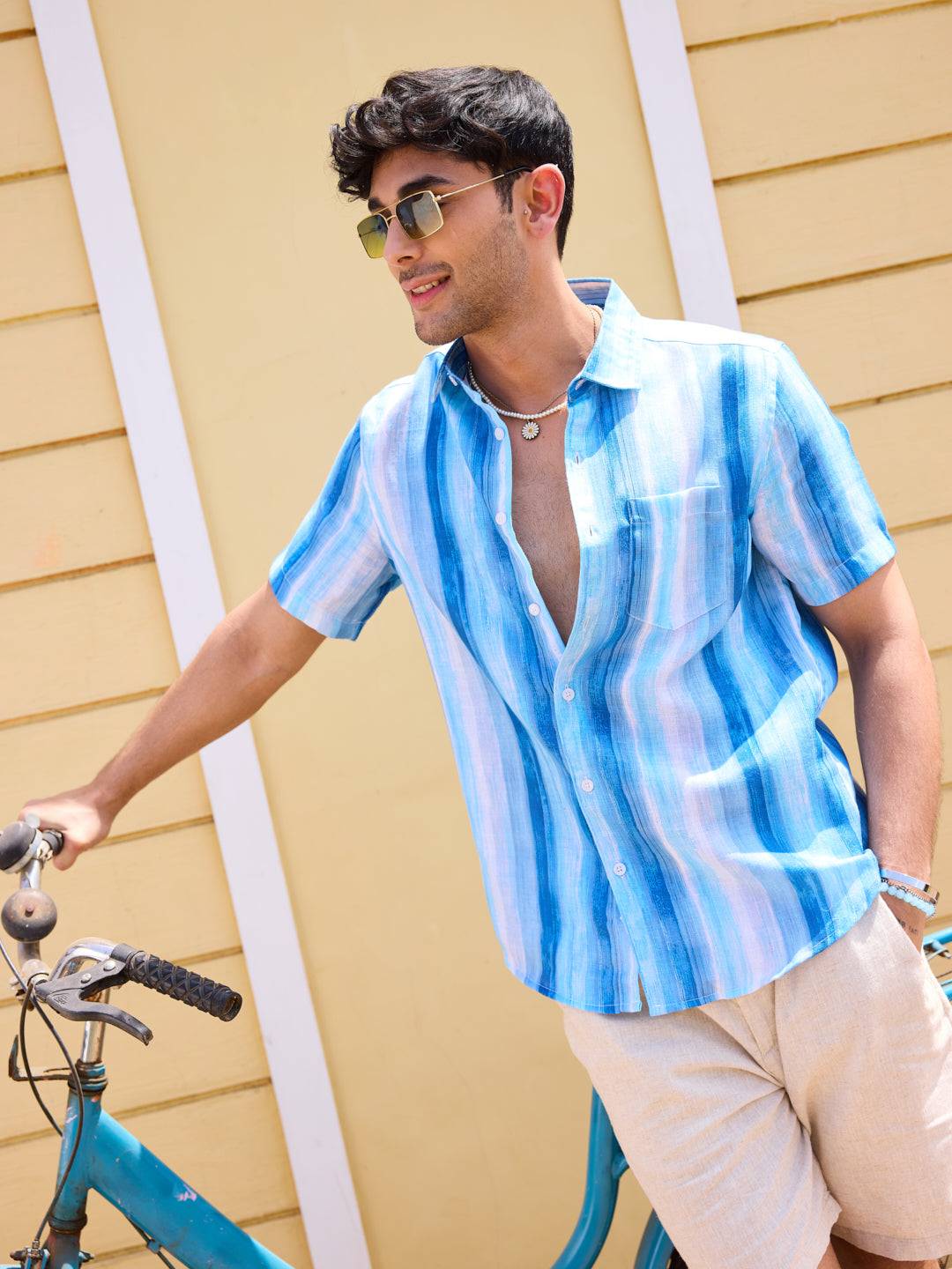 Blue Tie-Dye Striped Shirt Buy only at ₹659
