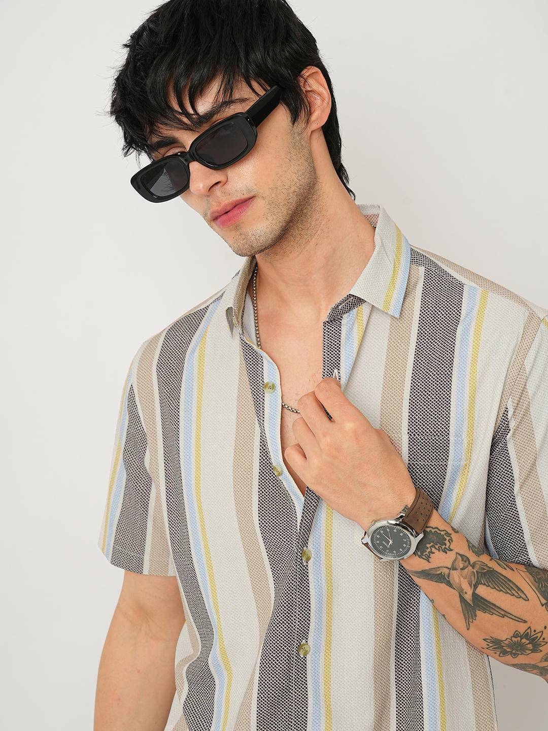 Multicolour Broad Striped Creased Shirt Buy only at ₹599