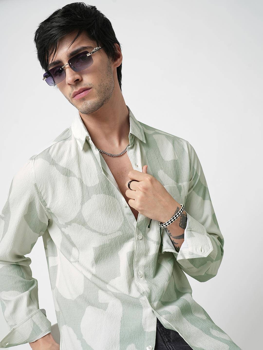 Pastel Mint Abstract Printed Crushed Shirt Buy only at ₹495