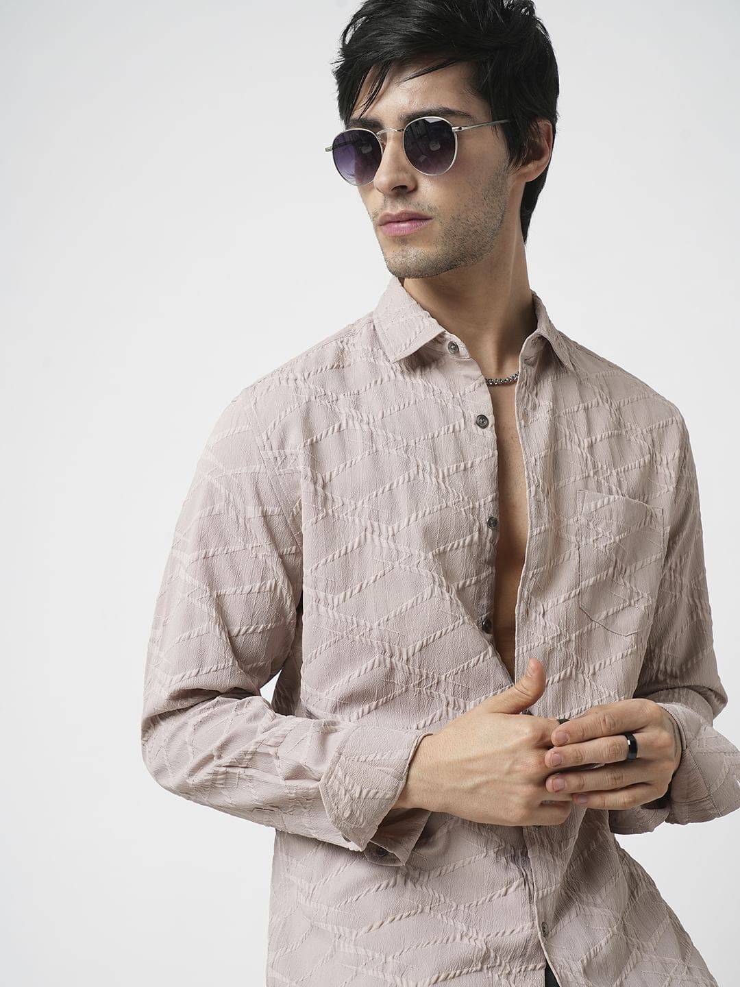 Honey Beige Abstract Textured Detailed Shirt Buy only at ₹525