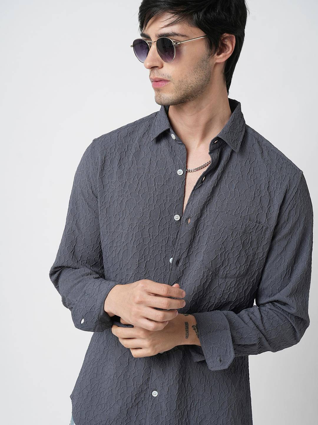 Tempered Grey Abstract Textured Shirt Buy only at ₹699