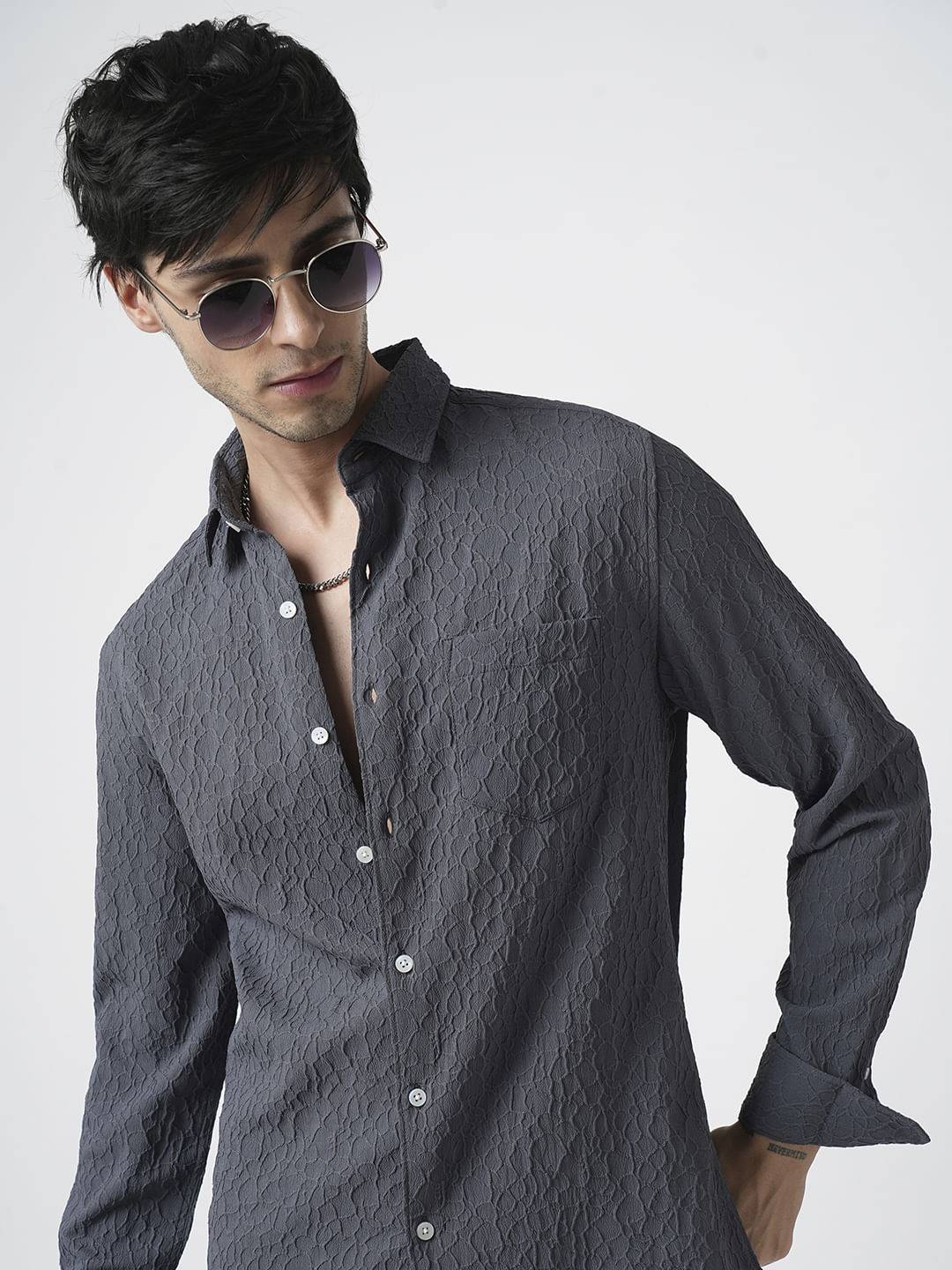 Tempered Grey Abstract Textured Shirt Buy only at ₹699