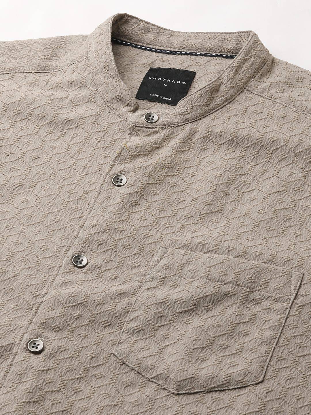 Hexagon Beige Jacquard Mandarin Shirt Buy only at ₹699