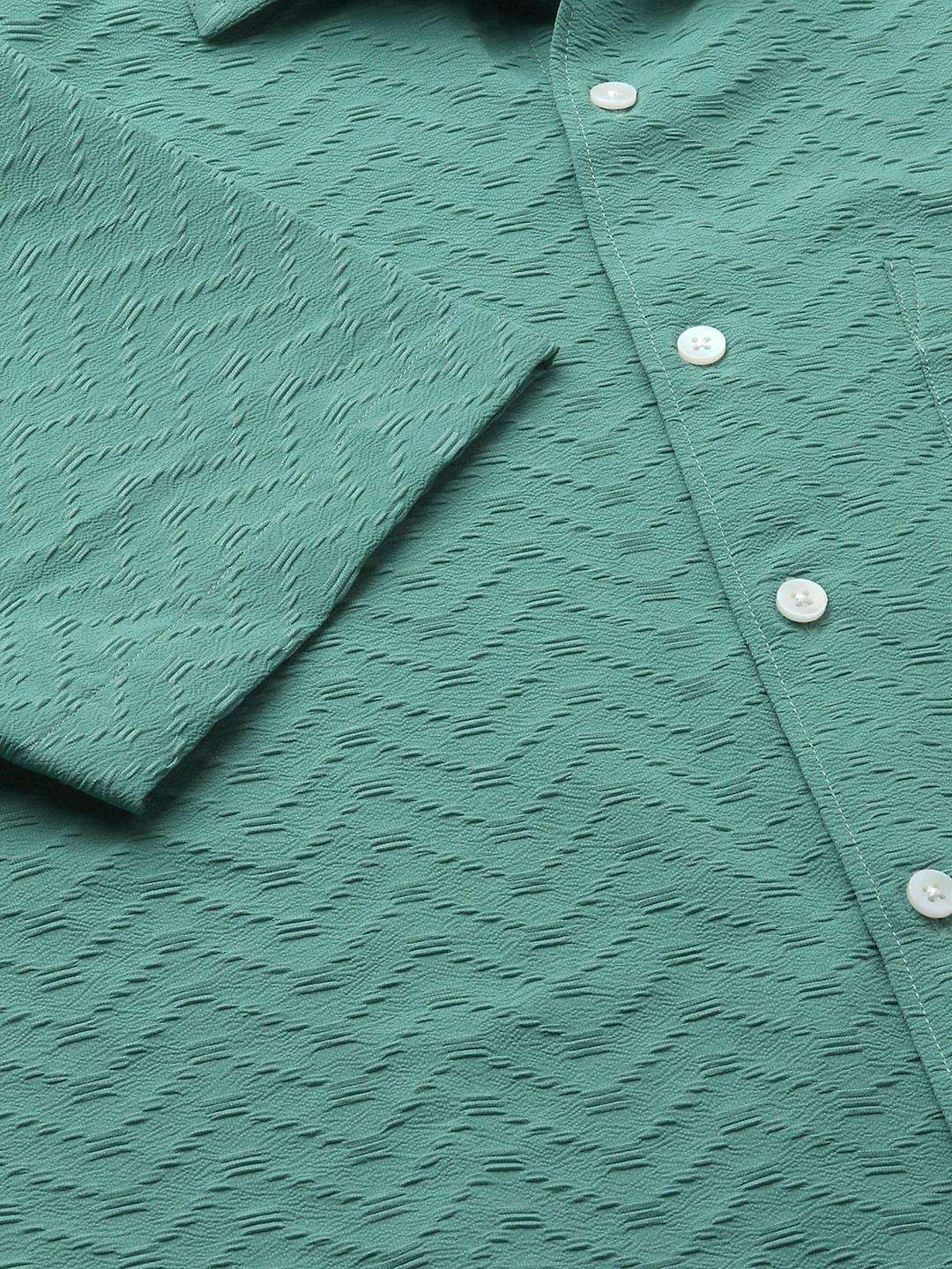 Turquoise Zig-Zag Textured Shirt Buy only at ₹449
